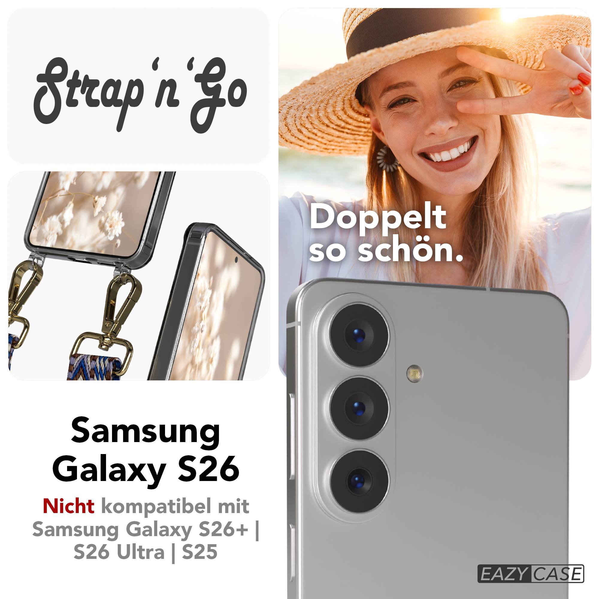 Samsung Galaxy S26 Handykette mit verstellbarem Boho Band Umhängegurt