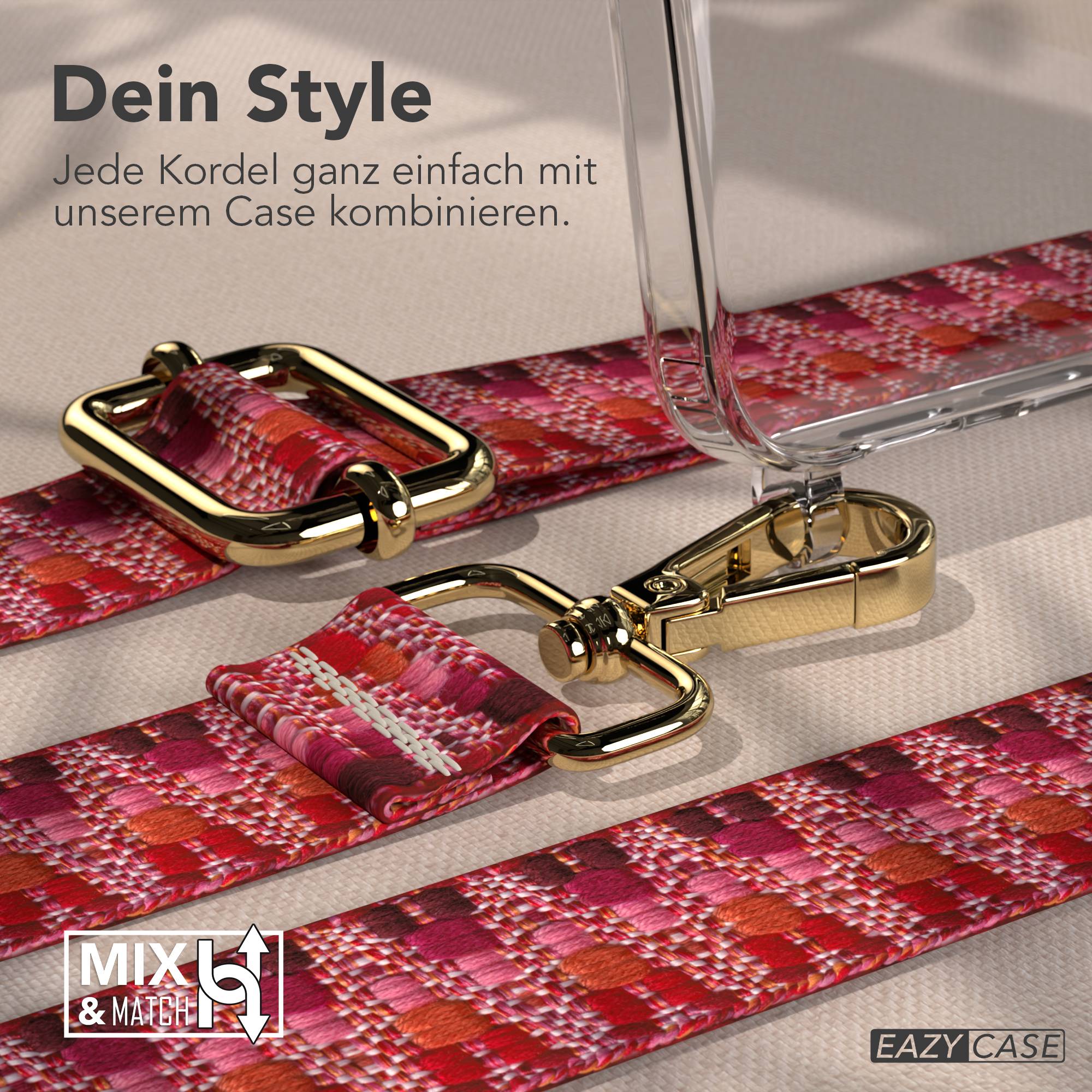 Samsung Galaxy S26 Handykette mit verstellbarem Boho Band Umhängegurt #farbe_beere-metallfarbe-gold