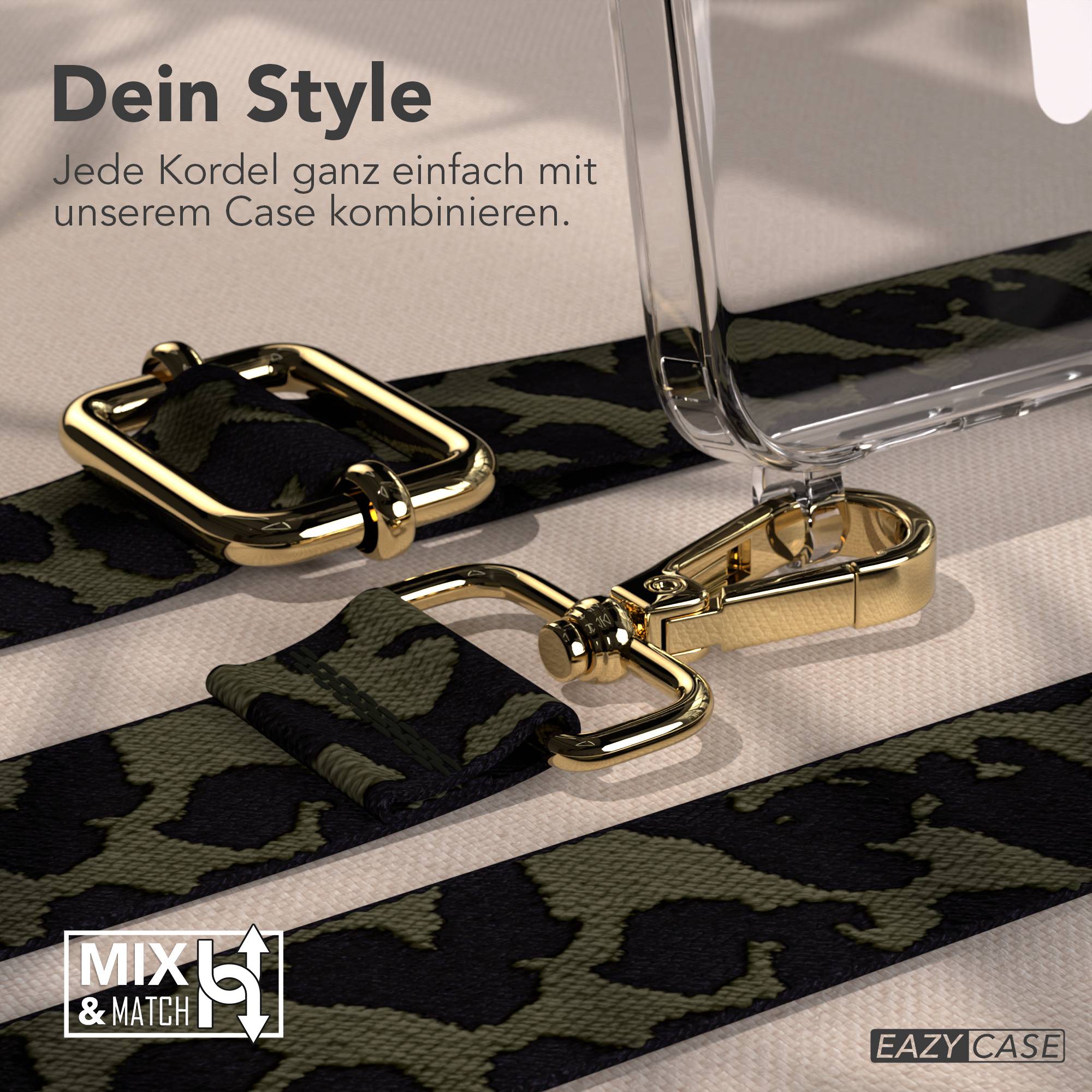 Samsung Galaxy S26 MagSafe Handykette mit verstellbarem Boho Band Set #farbe_dunkelgrun-camouflage-metallfarbe-gold