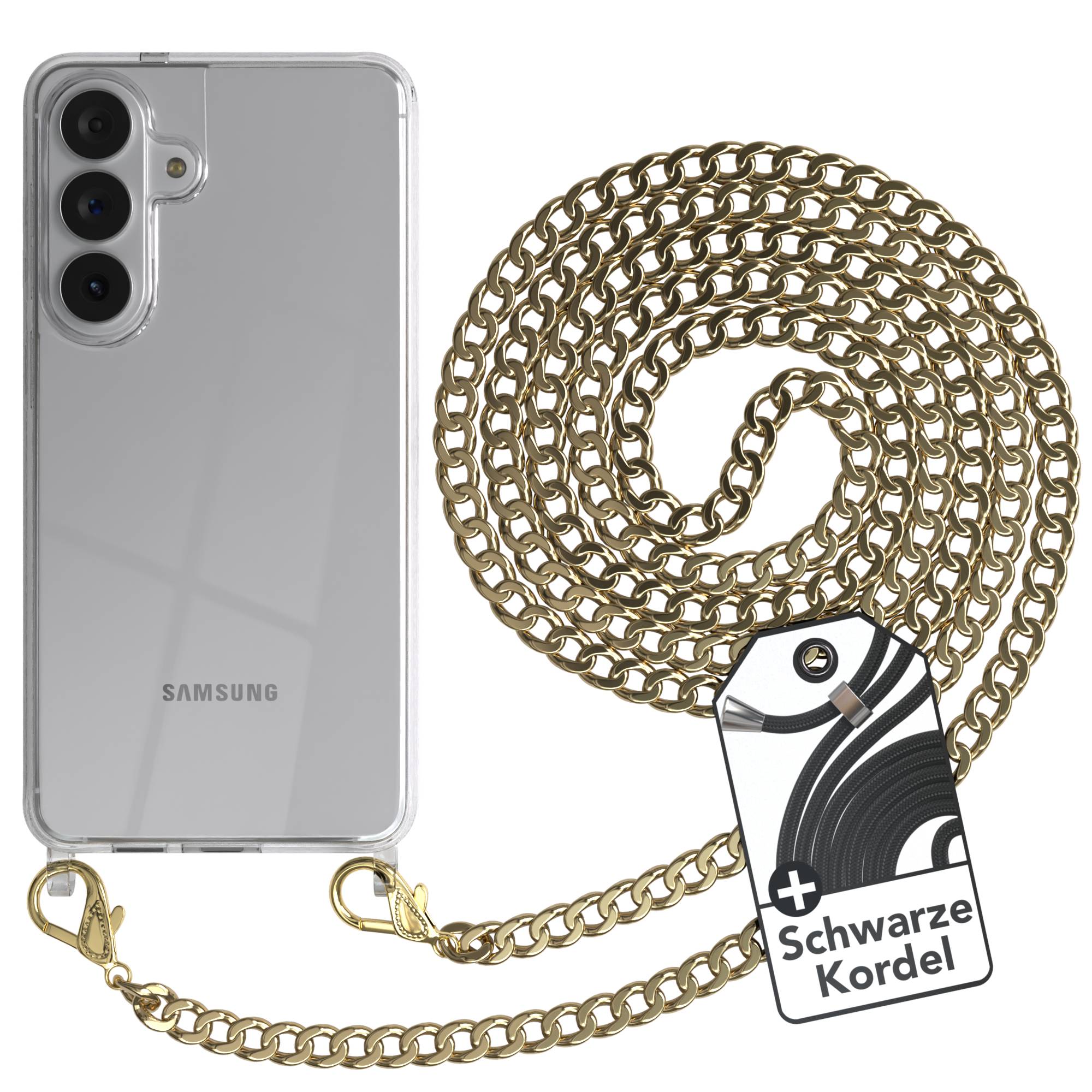Samsung Galaxy S26 Plus Handykette mit Metallkette und schwarzer Kordel