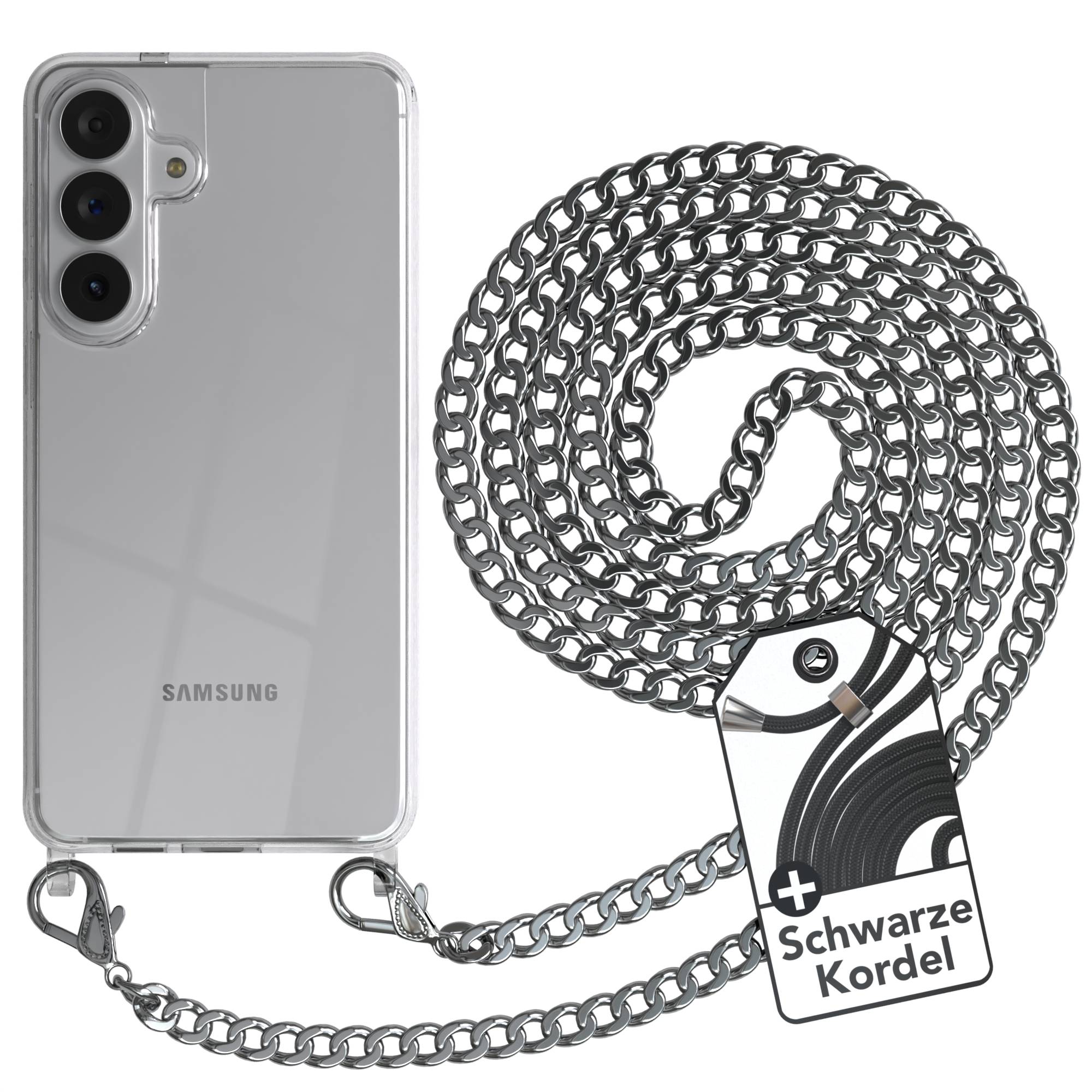 Samsung Galaxy S26 Plus Handykette mit Metallkette und schwarzer Kordel