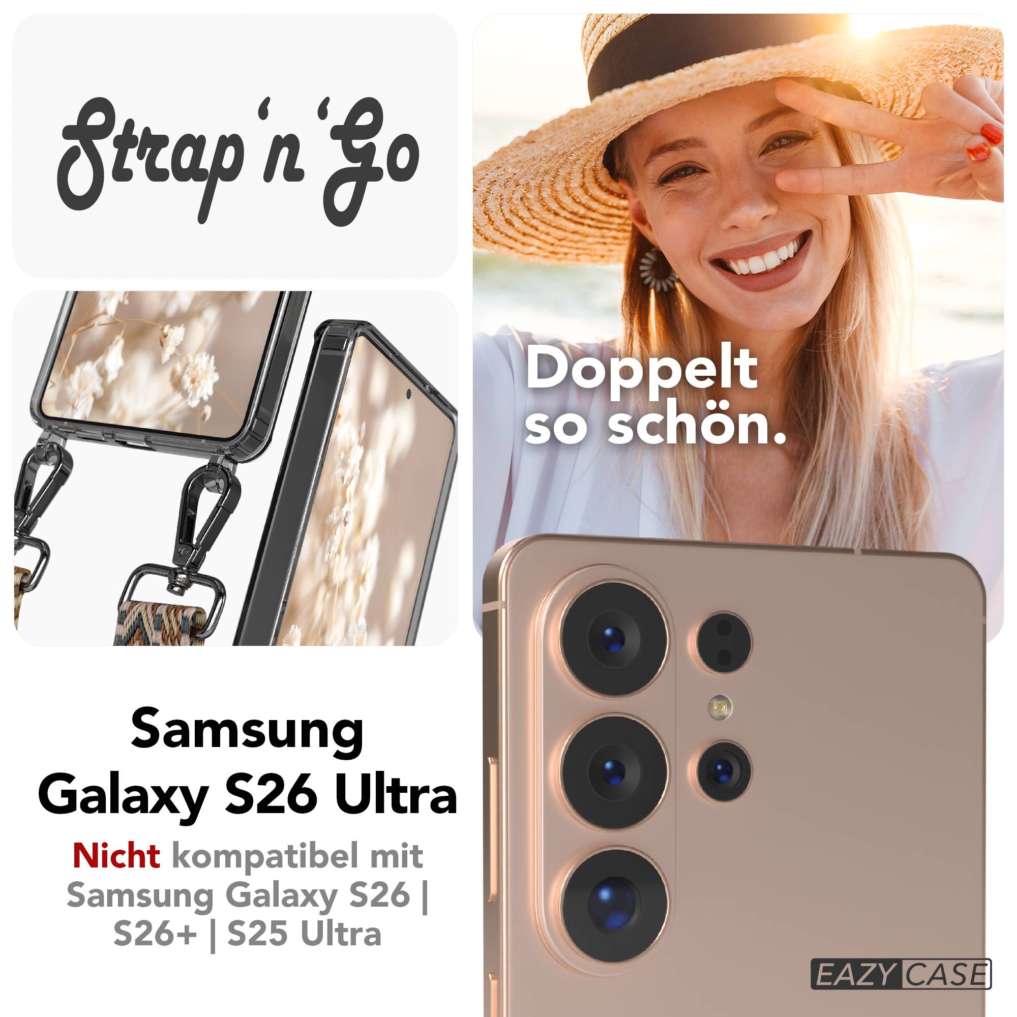 Samsung Galaxy S26 Ultra Handykette mit Boho Band verstellbar