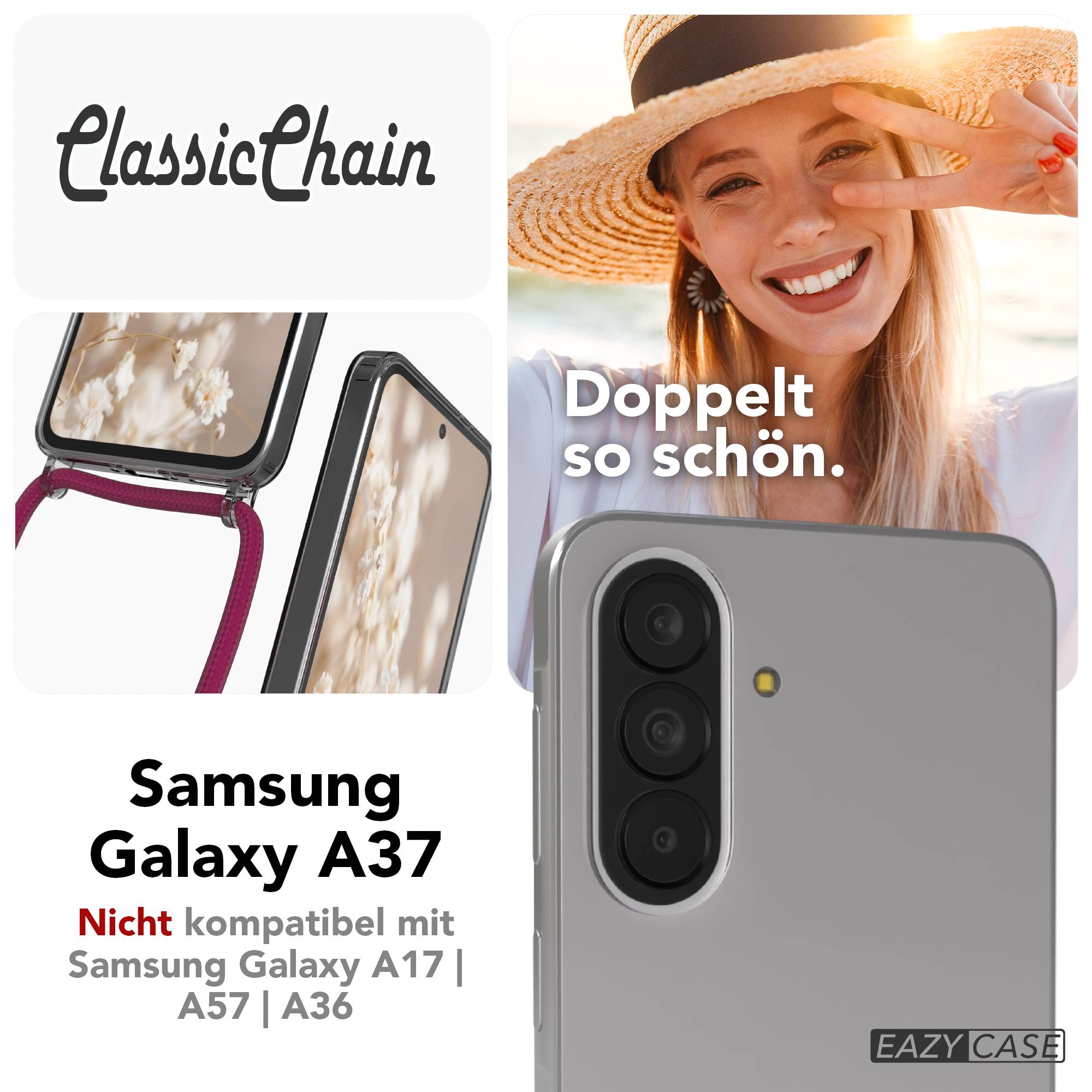 Samsung Galaxy A37 transparente Handykette mit verstellbarer Kordel TPU Schutzhülle