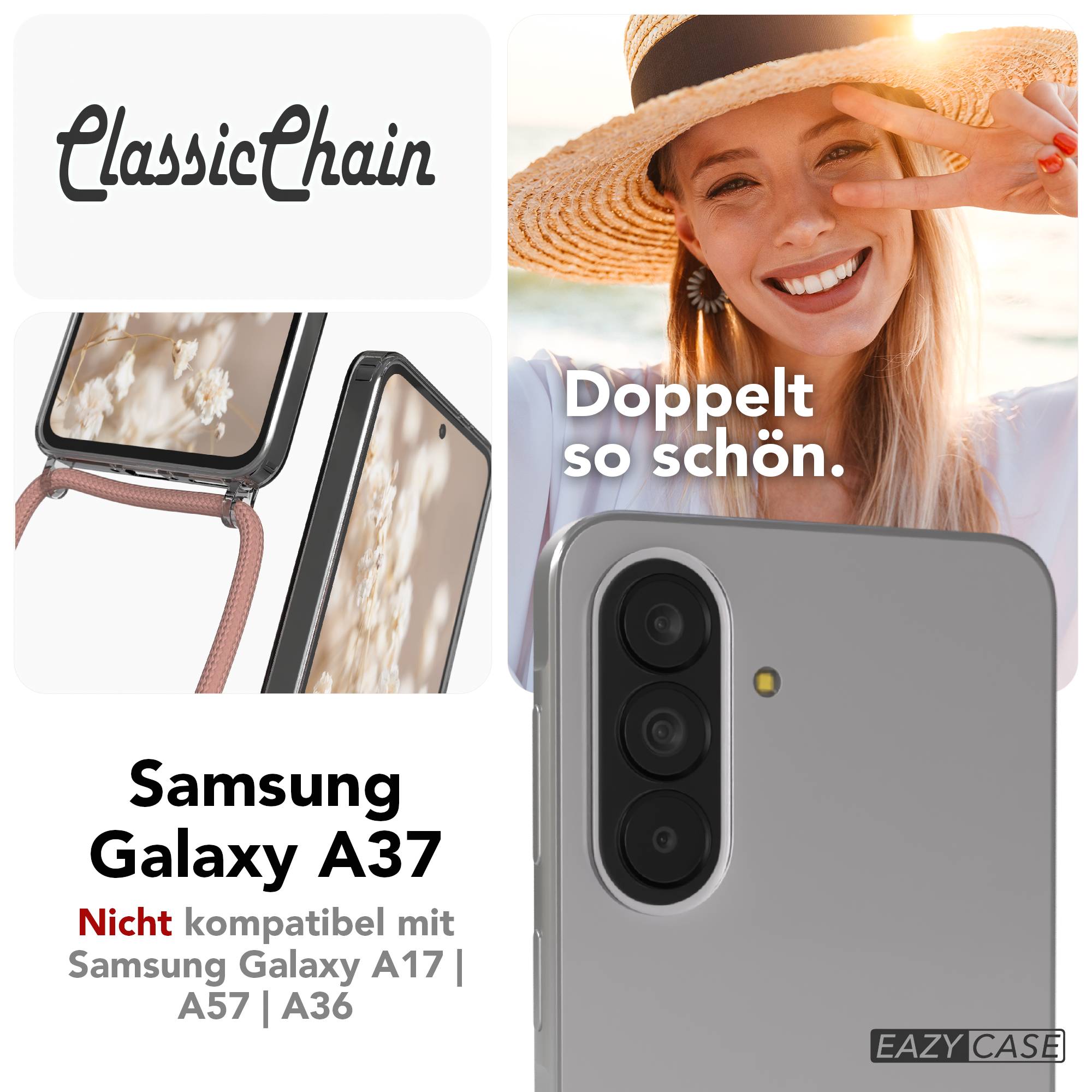 Samsung Galaxy A37 transparente Handykette mit verstellbarer Kordel TPU Schutzhülle