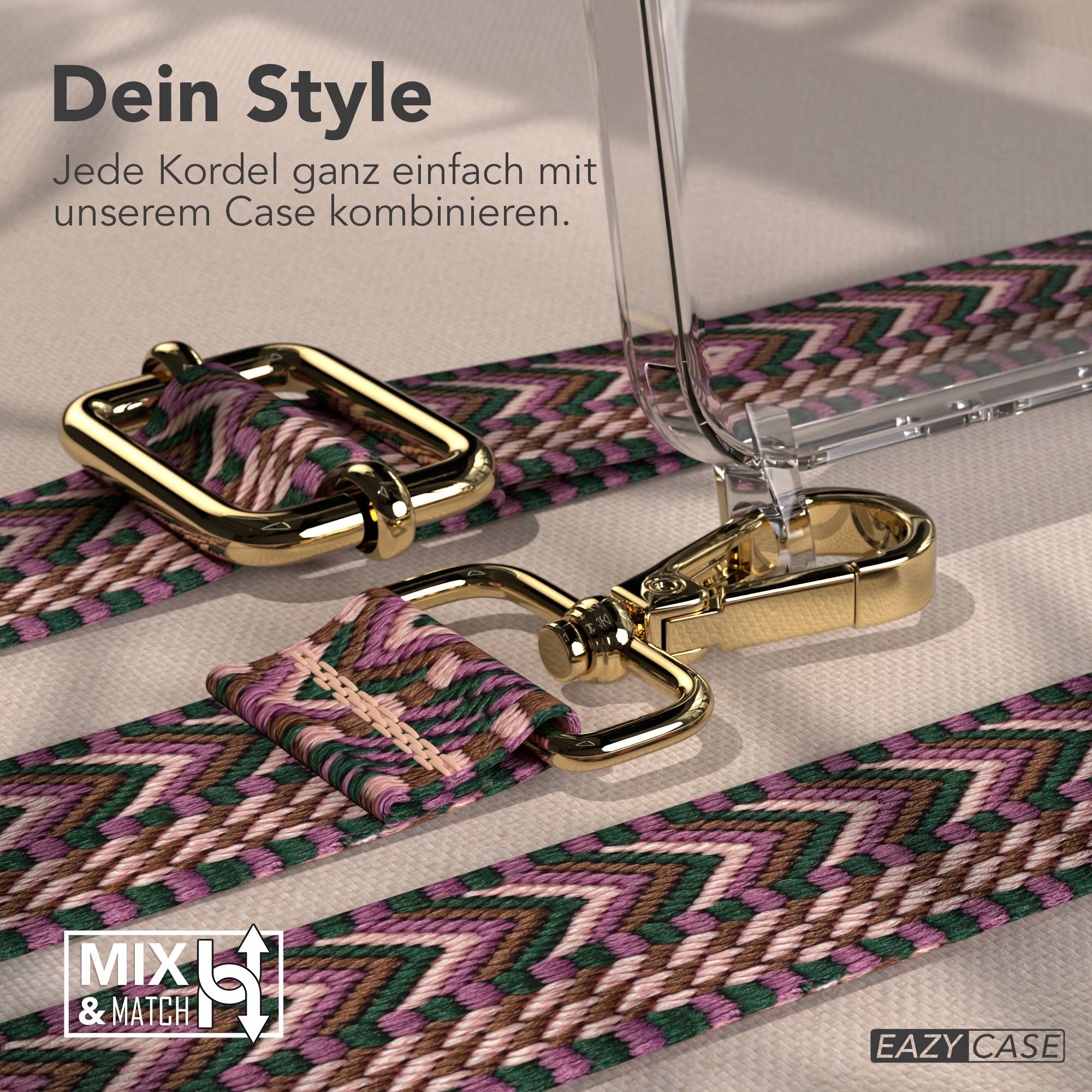 Samsung Galaxy A37 Handykette mit verstellbarem Boho Band Umhängeriemen #farbe_beere-rosa-metallfarbe-gold