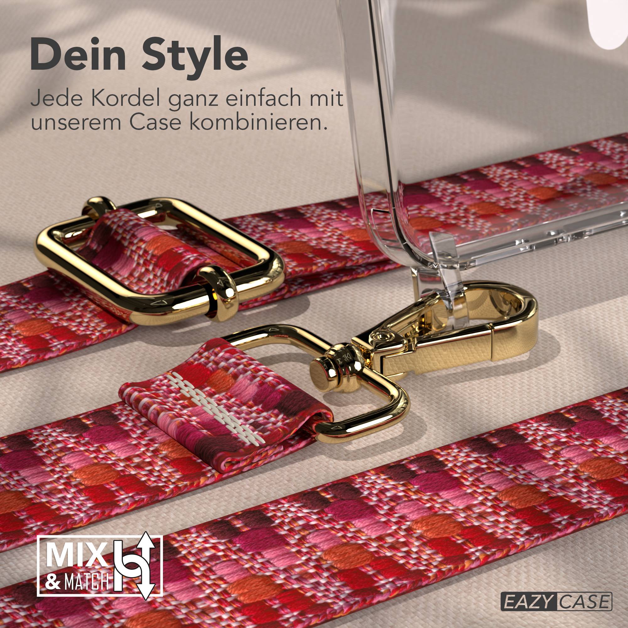 Samsung Galaxy A37 Handykette mit MagSafe und Boho Trageriemen Set #farbe_beere-metallfarbe-gold