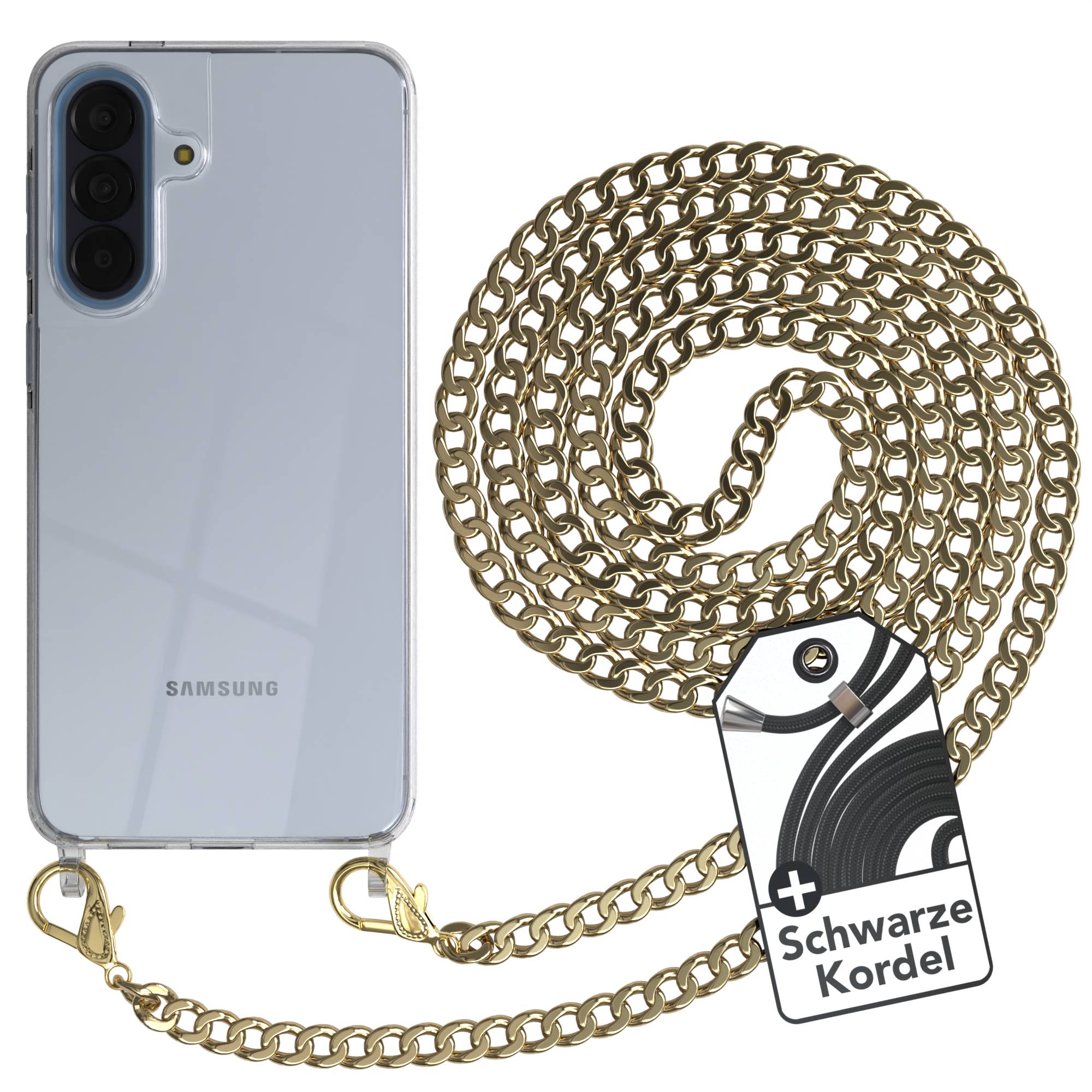 Samsung Galaxy A57 Handykette TPU Hülle mit Metallkette schwarze Kordel
