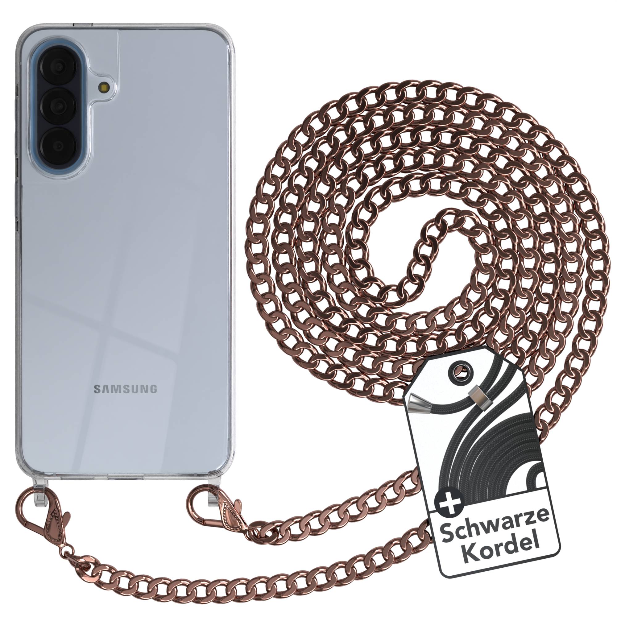 Samsung Galaxy A57 Handykette TPU Hülle mit Metallkette schwarze Kordel