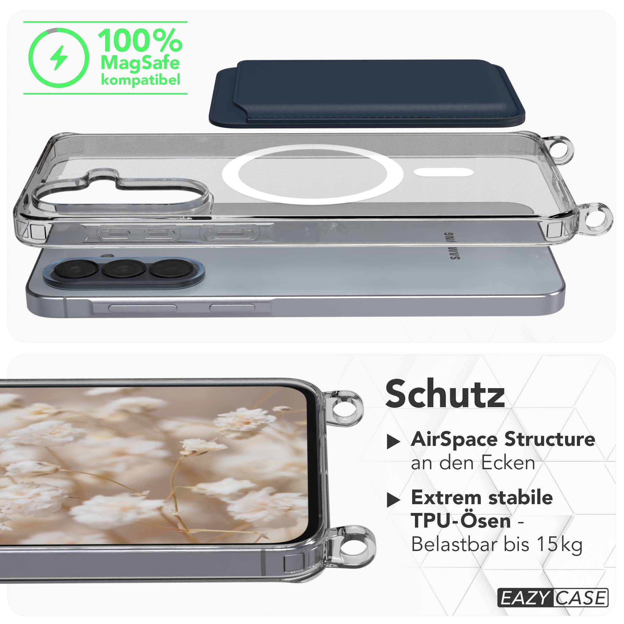Samsung Galaxy A57 transparente Handykette mit MagSafe und verstellbarer Kordel