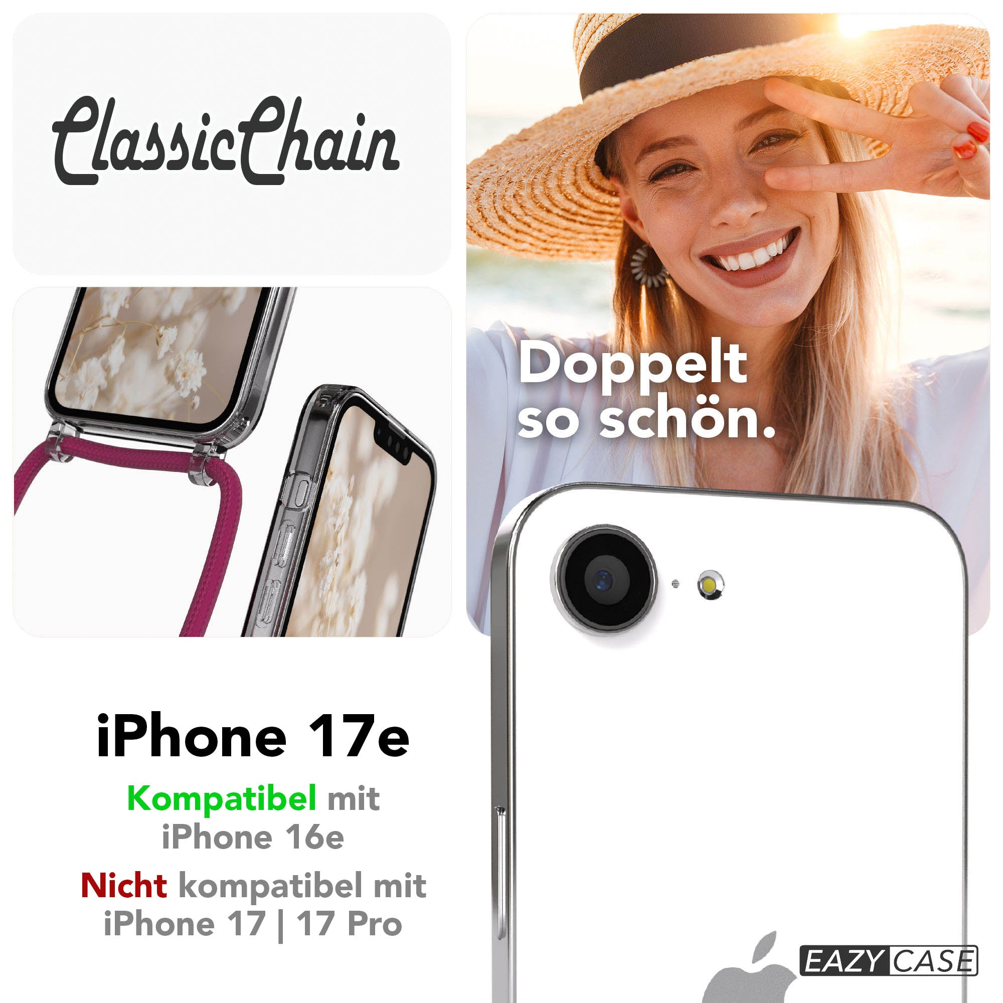 Apple iPhone 17e transparente Handykette mit TPU Hülle und verstellbarer Kordel