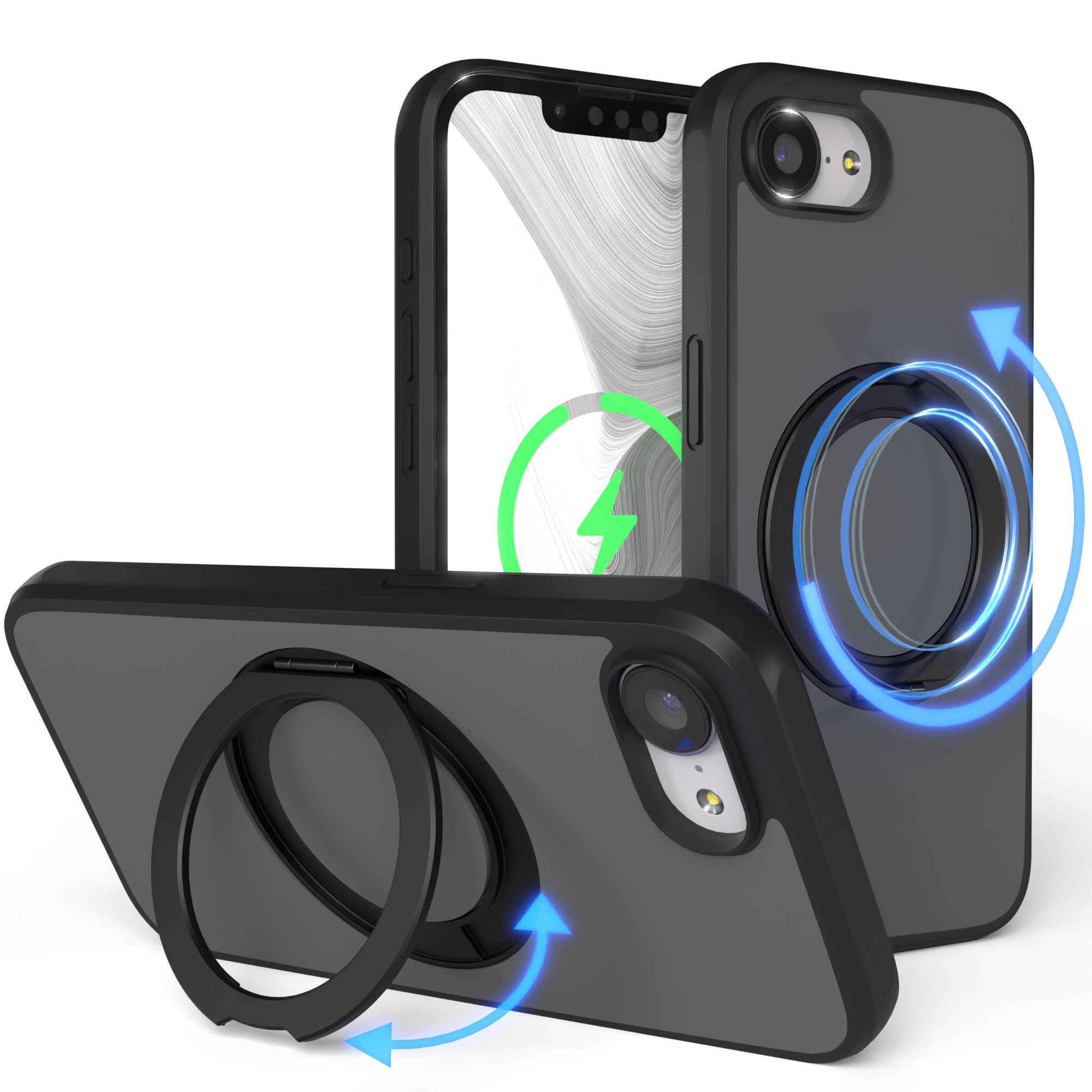 iPhone 17e Bumper Hülle mit drehbarem Ring und MagSafe Funktion #farbe_schwarz