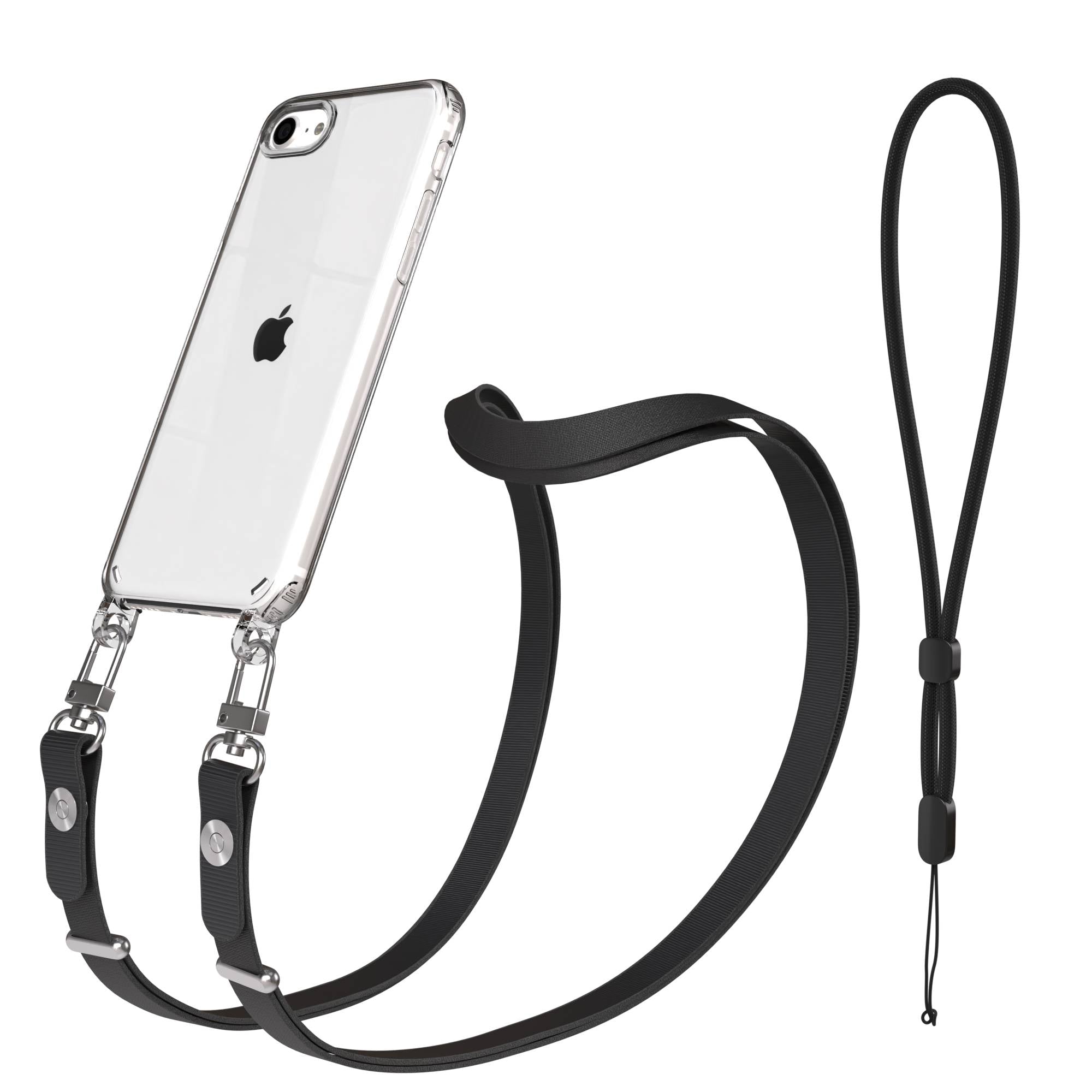 iPhone SE Schutzhülle mit magnetisch verstellbarem Crossbody-Umhängeband #farbe_schwarz