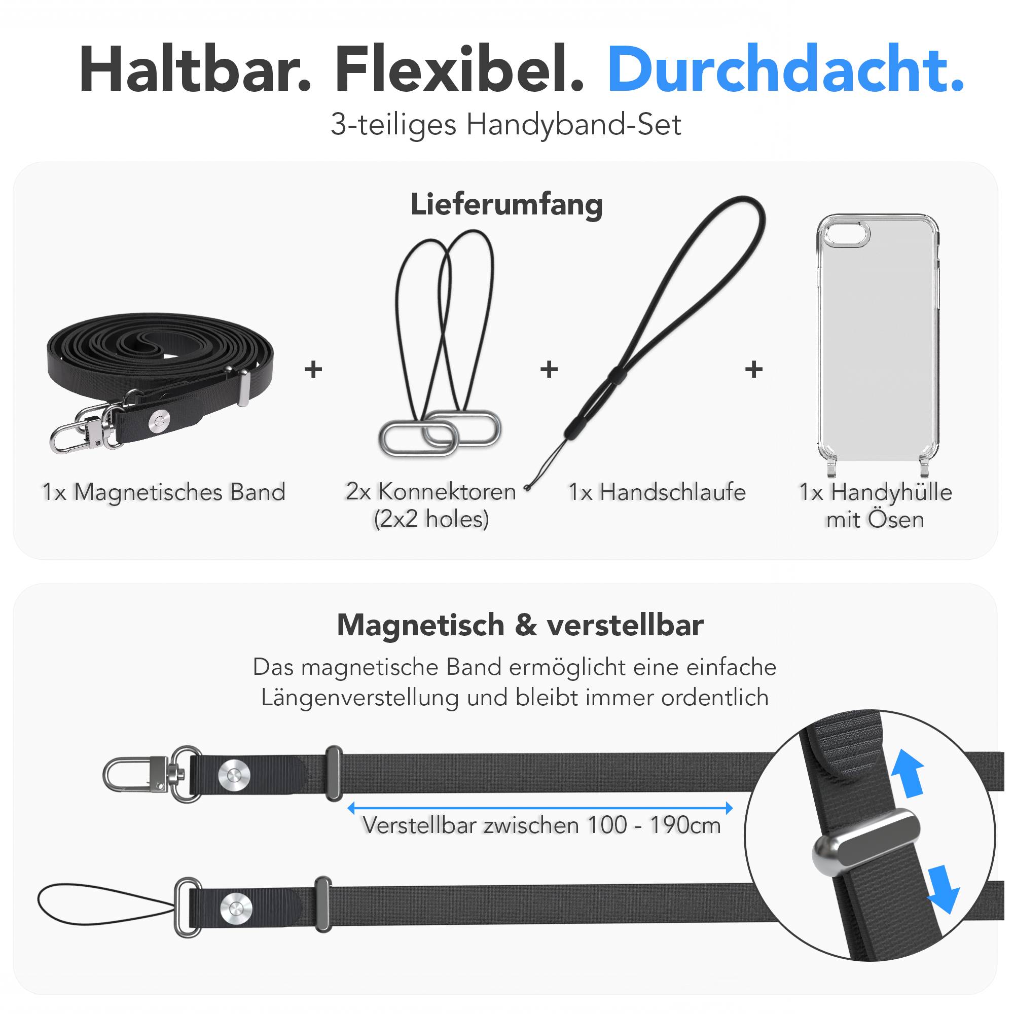 iPhone SE Schutzhülle mit magnetisch verstellbarem Crossbody-Umhängeband