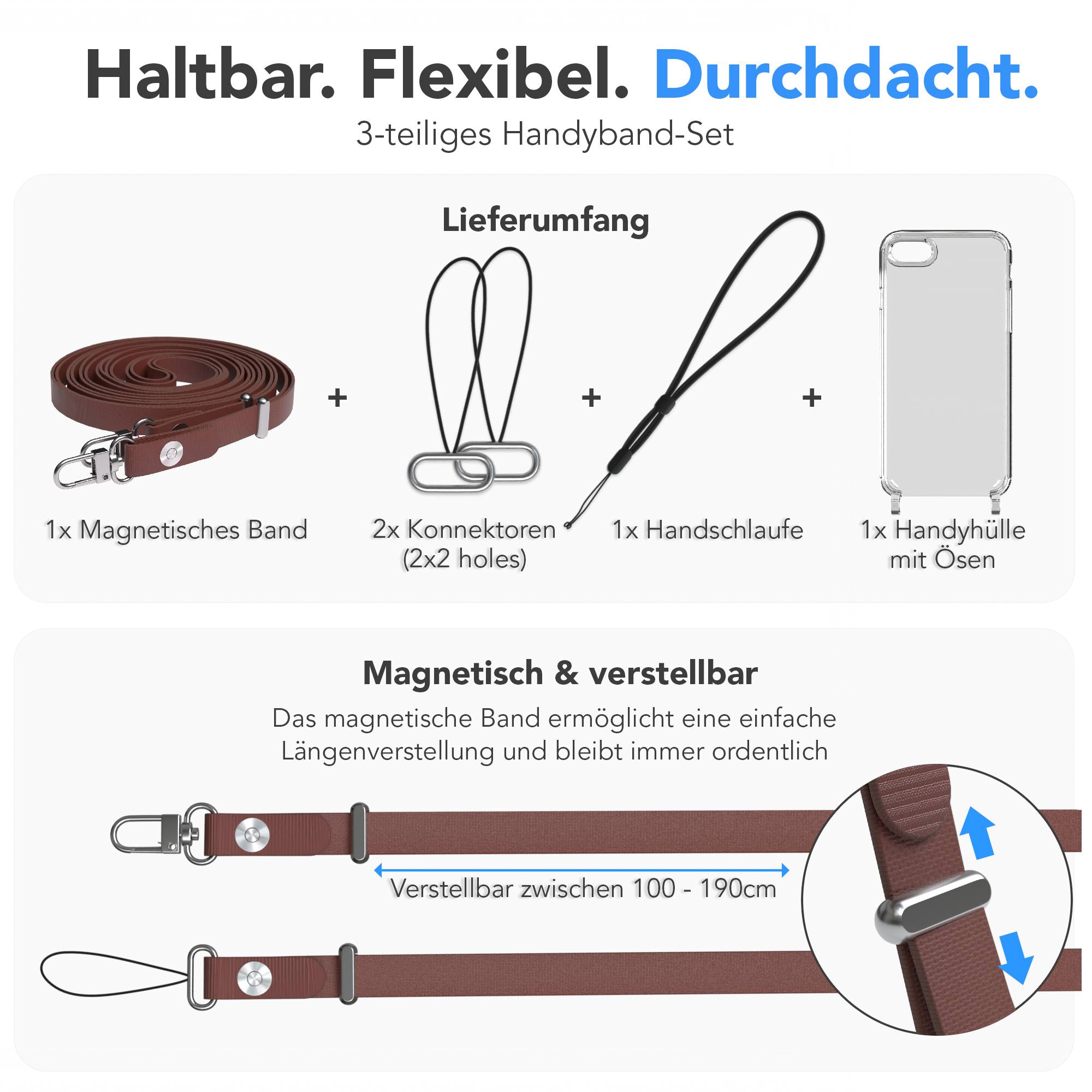 iPhone SE Schutzhülle mit magnetisch verstellbarem Crossbody-Umhängeband