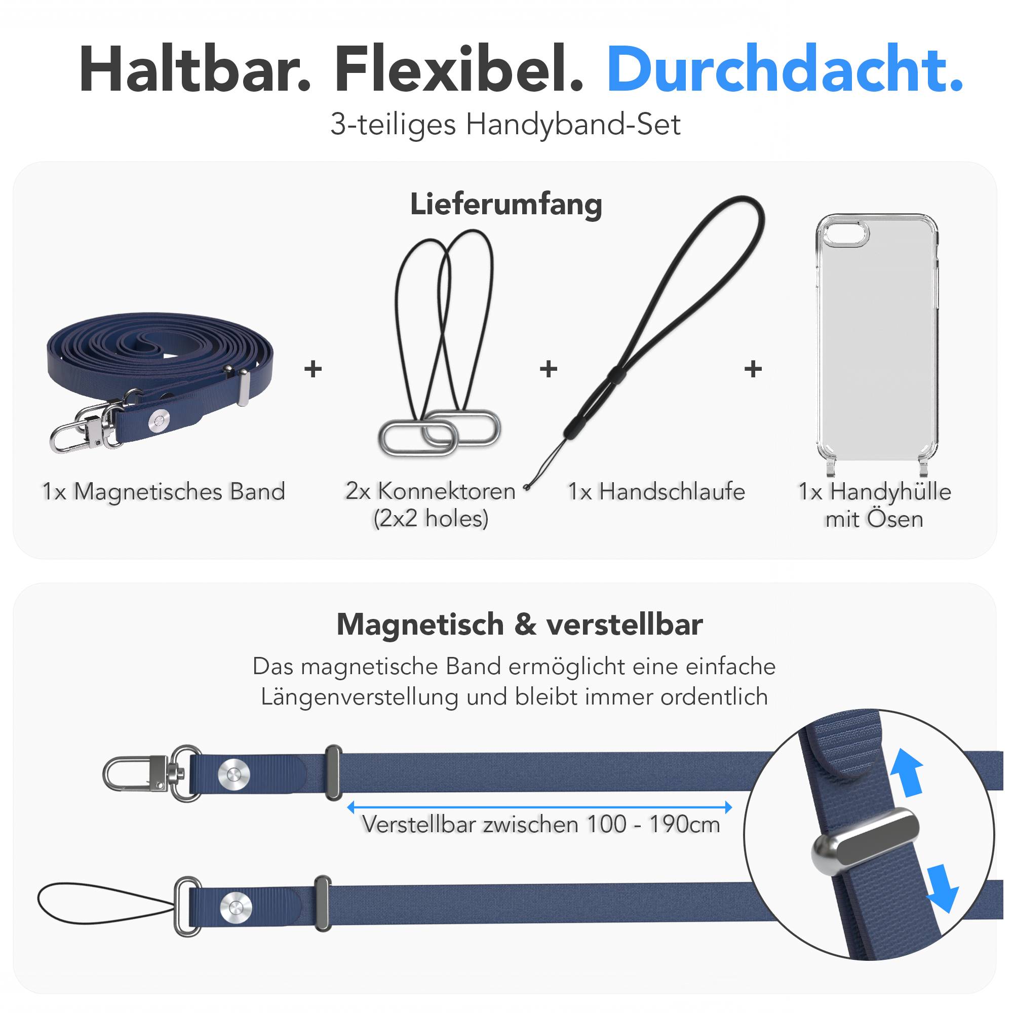 iPhone SE Schutzhülle mit magnetisch verstellbarem Crossbody-Umhängeband