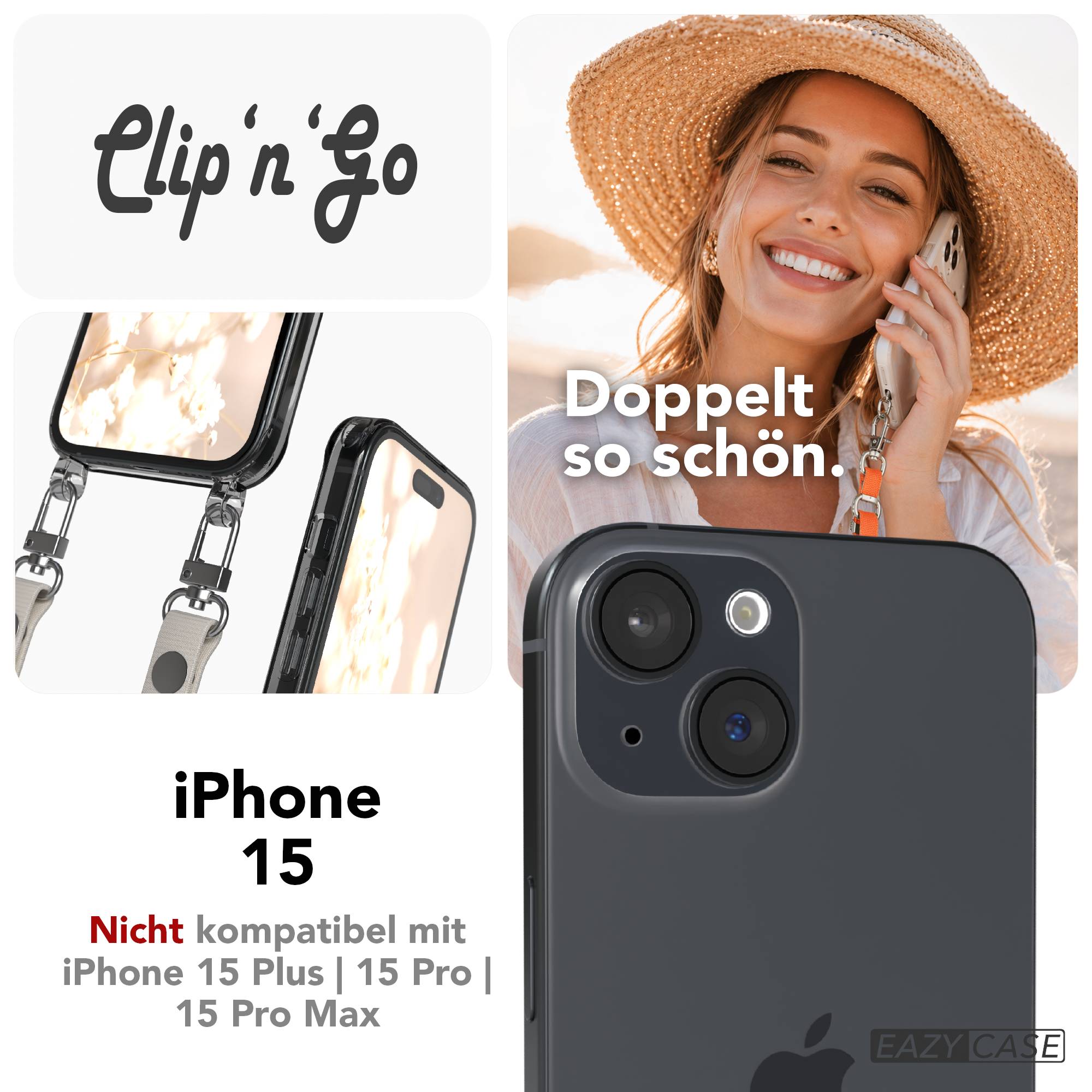 Apple iPhone 15 MagSafe Hülle mit magnetischem Crossbody-Umhängegurt Set #farbe_taupe-magsafe-funktion-mit-magsafe