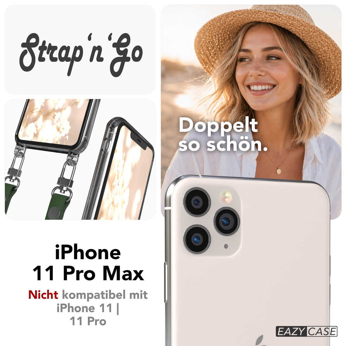 Apple iPhone 11 Pro Max Schutzhülle mit magnetischer Crossbody Handykette zum Umhängen
