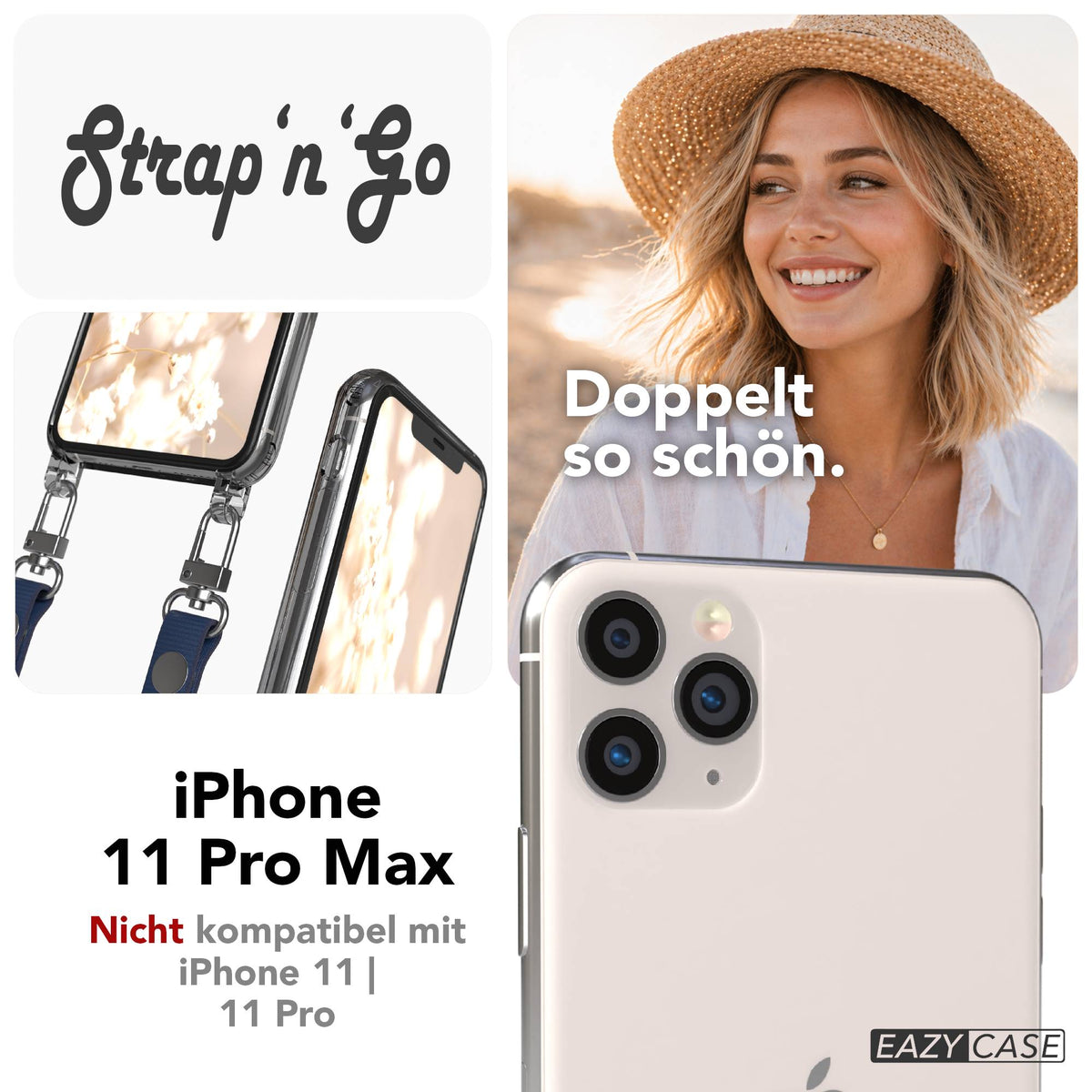 Apple iPhone 11 Pro Max Schutzhülle mit magnetischer Crossbody Handykette zum Umhängen