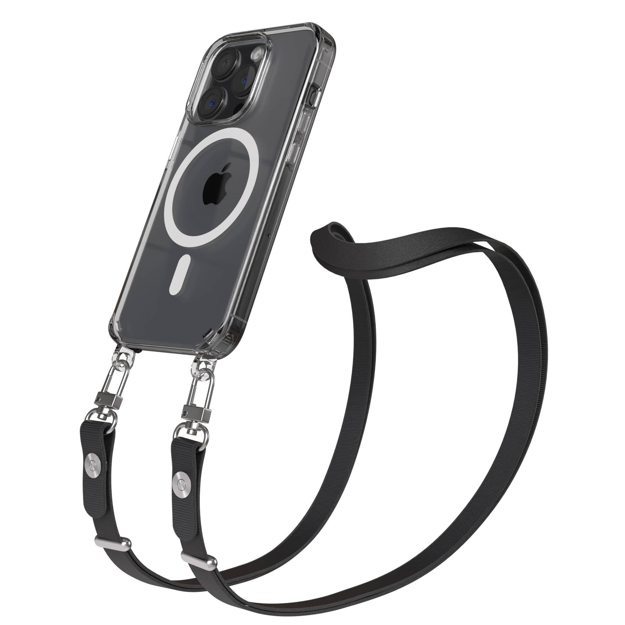 iPhone 15 Pro MagSafe Hülle mit magnetischer Crossbody Handykette von EAZY CASE #farbe_schwarz-magsafe-funktion-mit-magsafe