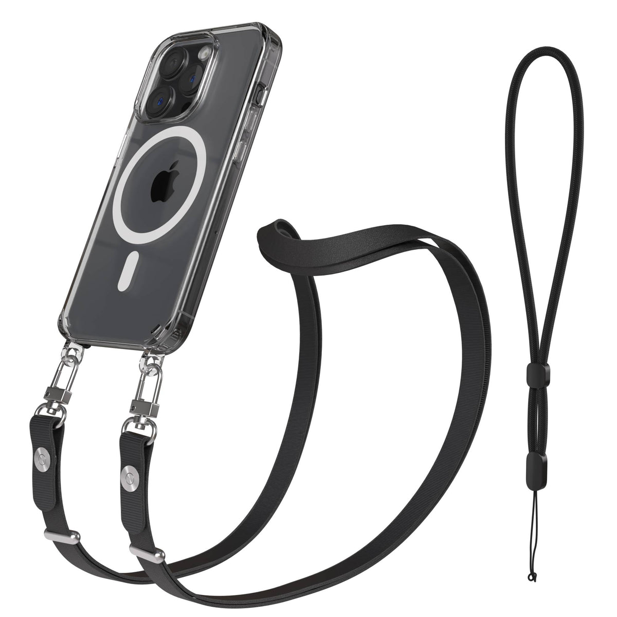 iPhone 15 Pro MagSafe Hülle mit magnetischer Crossbody Handykette von EAZY CASE #farbe_schwarz-magsafe-funktion-mit-magsafe