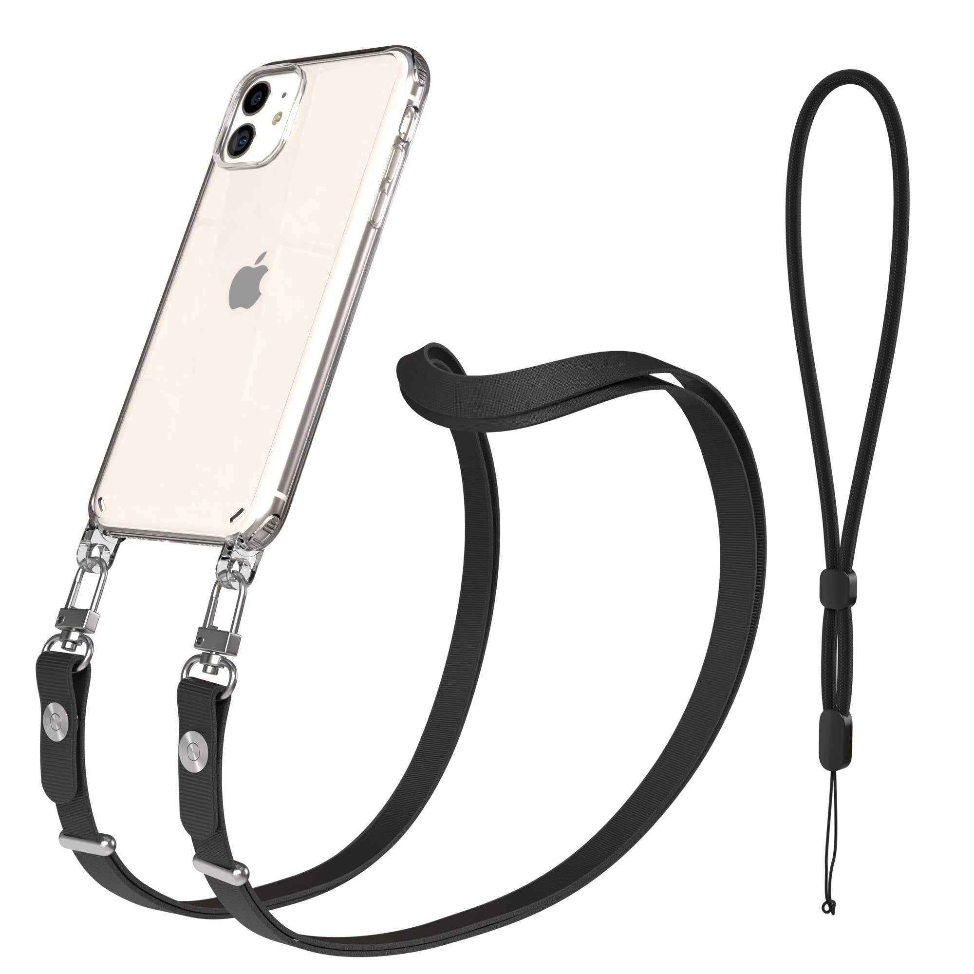 Apple iPhone 11 Schutzhülle mit magnetisch verstellbarem Crossbody-Umhängeband #farbe_schwarz
