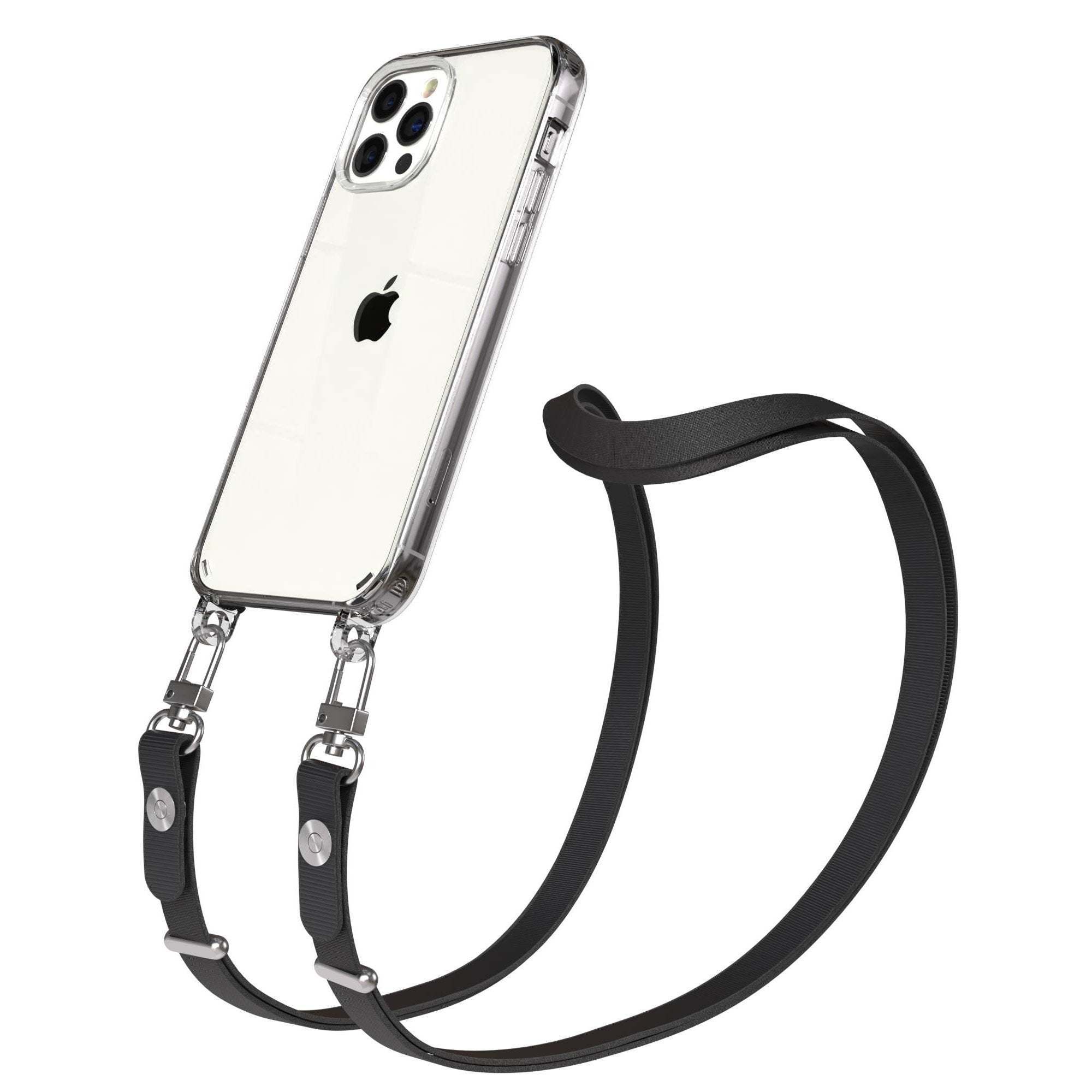 iPhone 12 Pro Schutzhülle mit magnetisch verstellbarem Crossbody-Umhängeband #farbe_schwarz