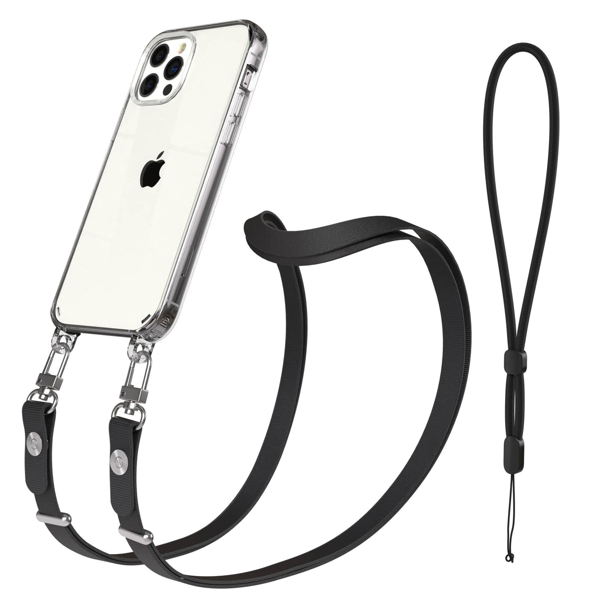 iPhone 12 Pro Schutzhülle mit magnetisch verstellbarem Crossbody-Umhängeband #farbe_schwarz