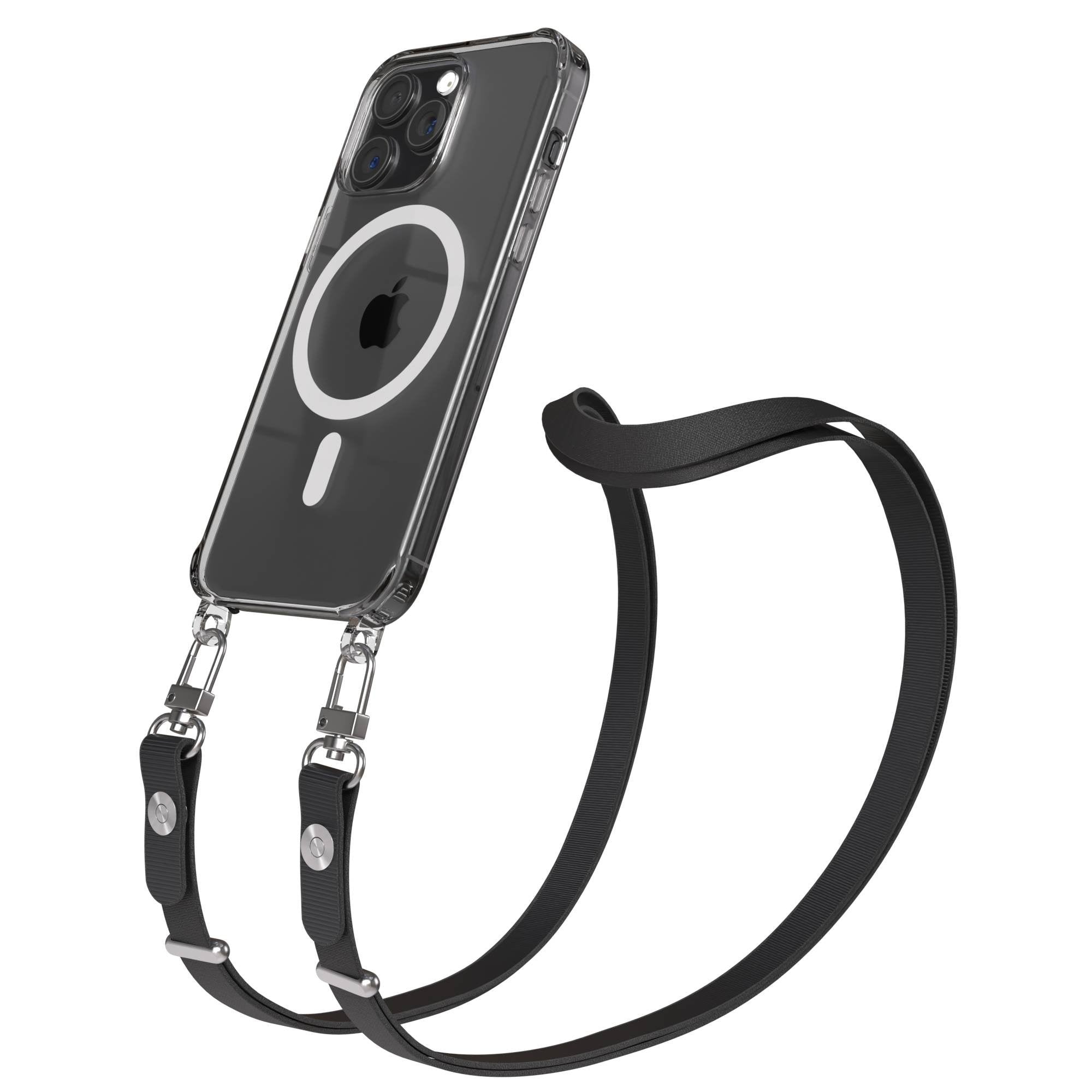 iPhone 15 Pro Max MagSafe Hülle mit magnetischem Crossbody-Umhängeband #farbe_schwarz-magsafe-funktion-mit-magsafe