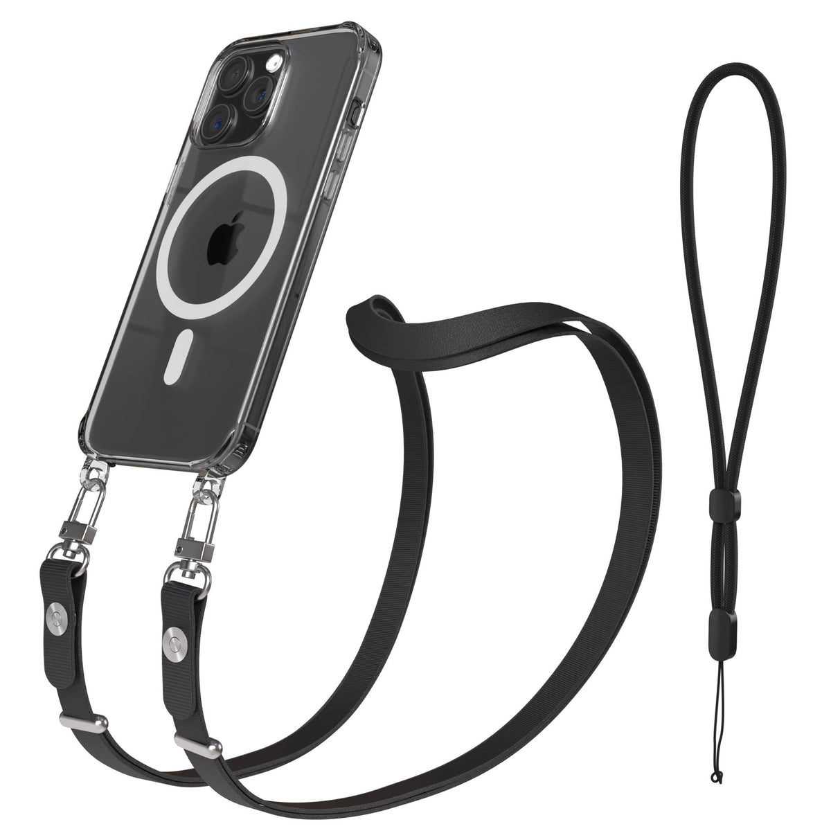 iPhone 15 Pro Max MagSafe Hülle mit magnetischem Crossbody-Umhängeband #farbe_schwarz-magsafe-funktion-mit-magsafe