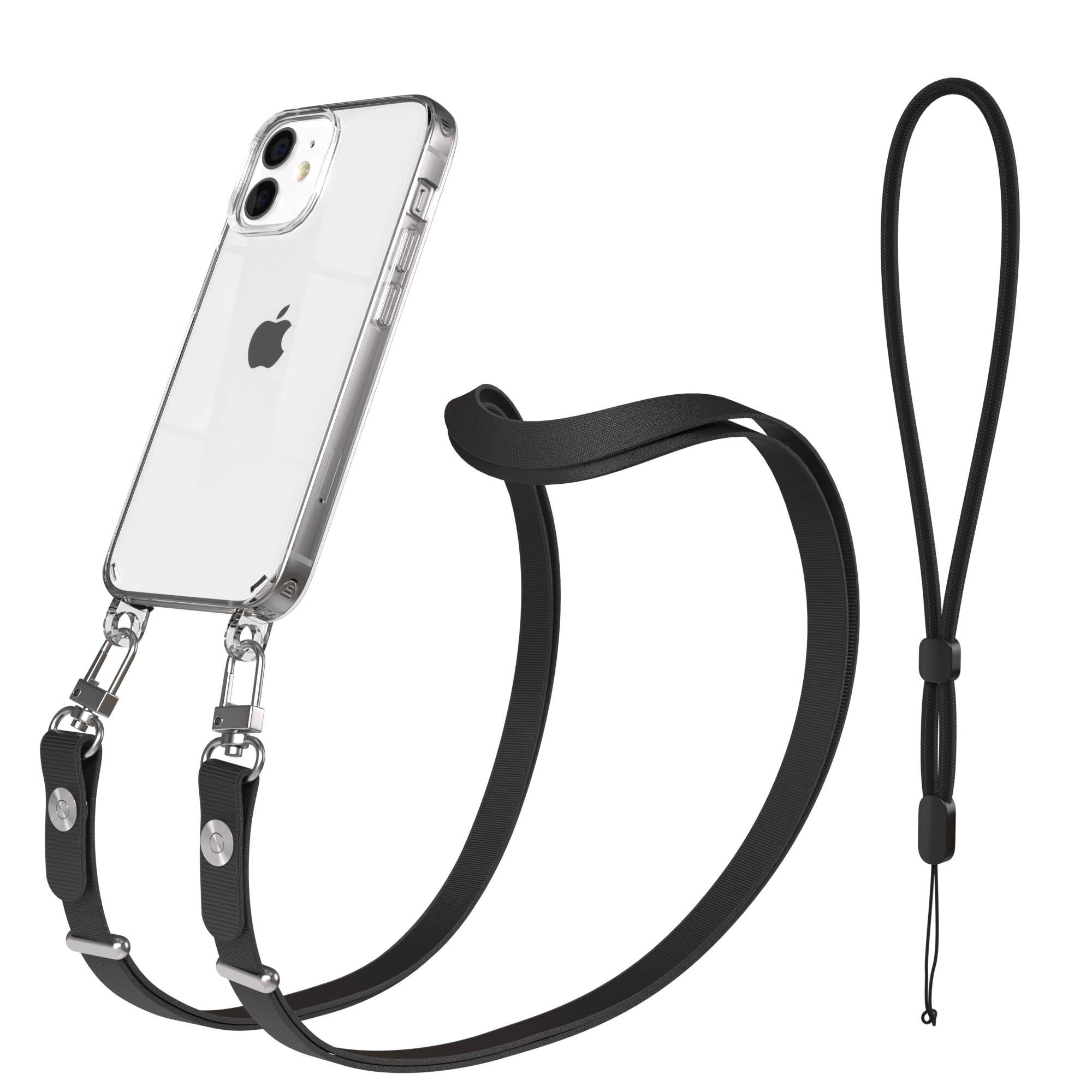 iPhone 12 Mini Schutzhülle mit magnetisch verstellbarer Crossbody Handykette zum Umhängen #farbe_schwarz