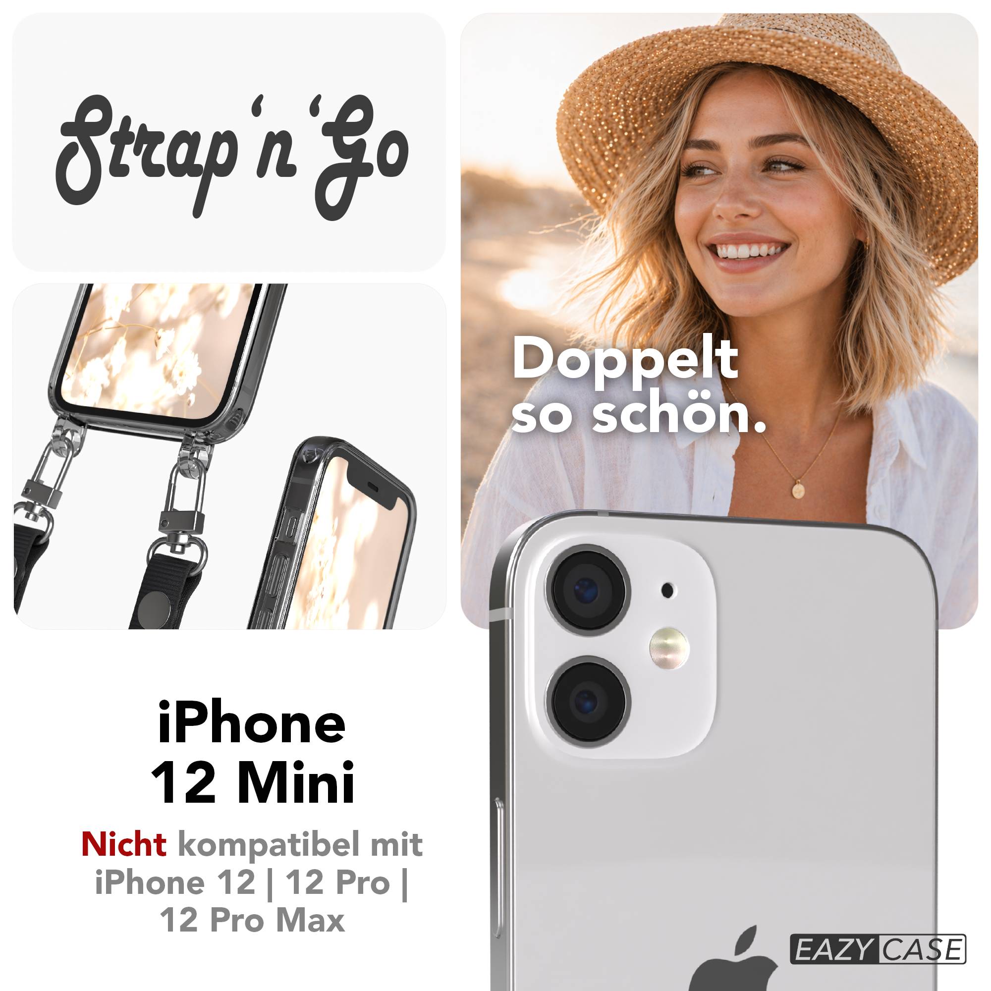 iPhone 12 Mini Schutzhülle mit magnetisch verstellbarer Crossbody Handykette zum Umhängen