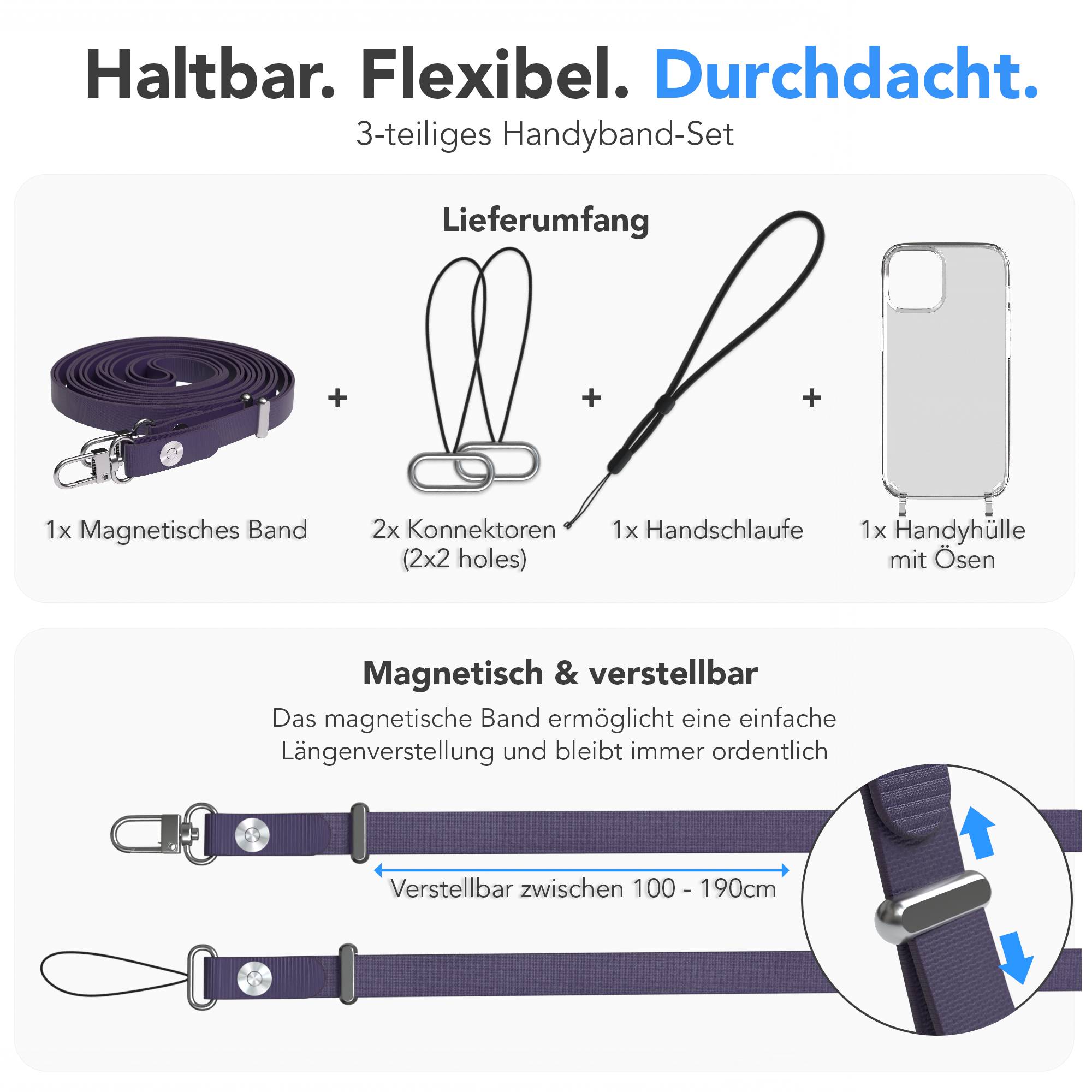 iPhone 12 Mini Schutzhülle mit magnetisch verstellbarer Crossbody Handykette zum Umhängen