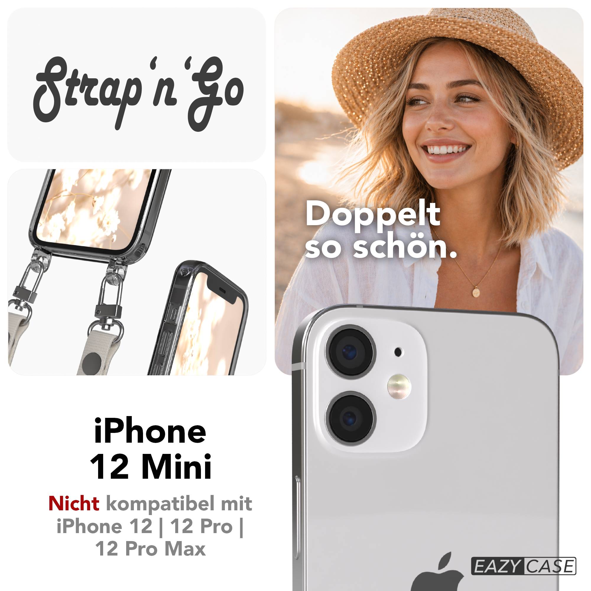 iPhone 12 Mini Schutzhülle mit magnetisch verstellbarer Crossbody Handykette zum Umhängen