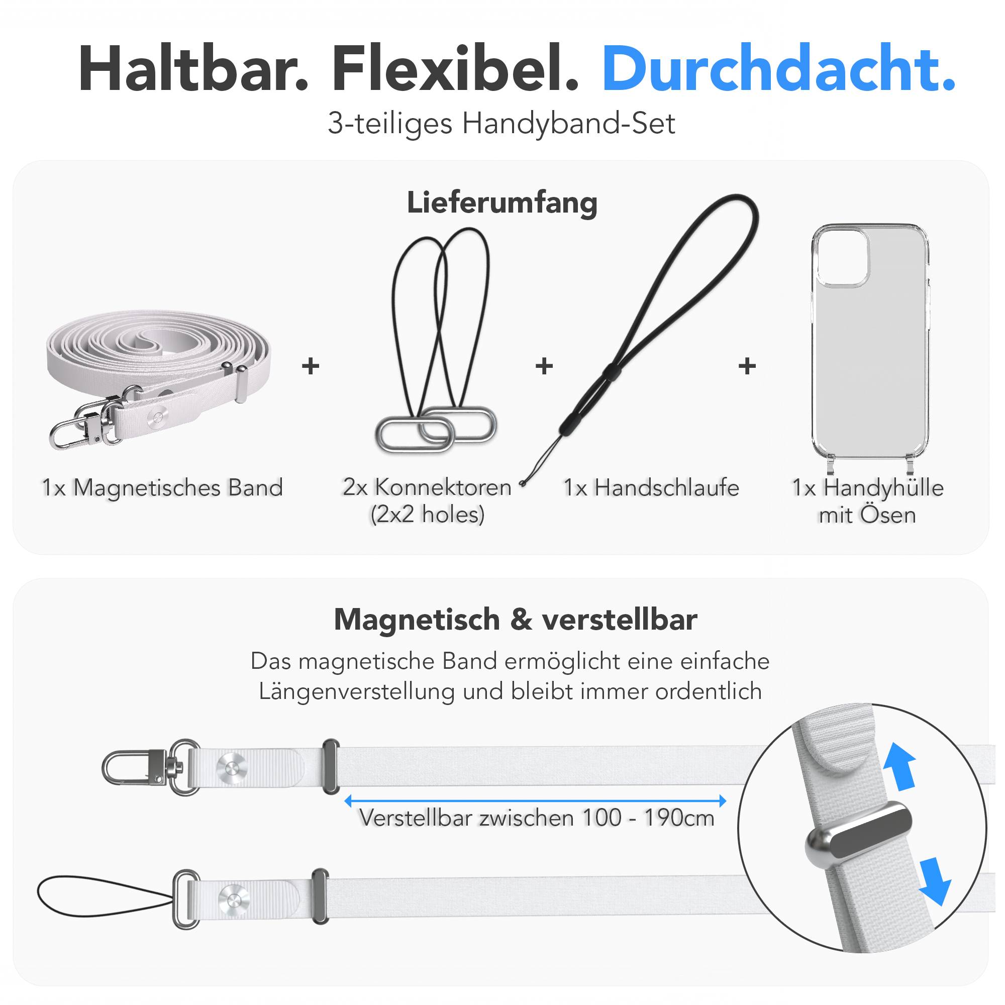 iPhone 12 Mini Schutzhülle mit magnetisch verstellbarer Crossbody Handykette zum Umhängen