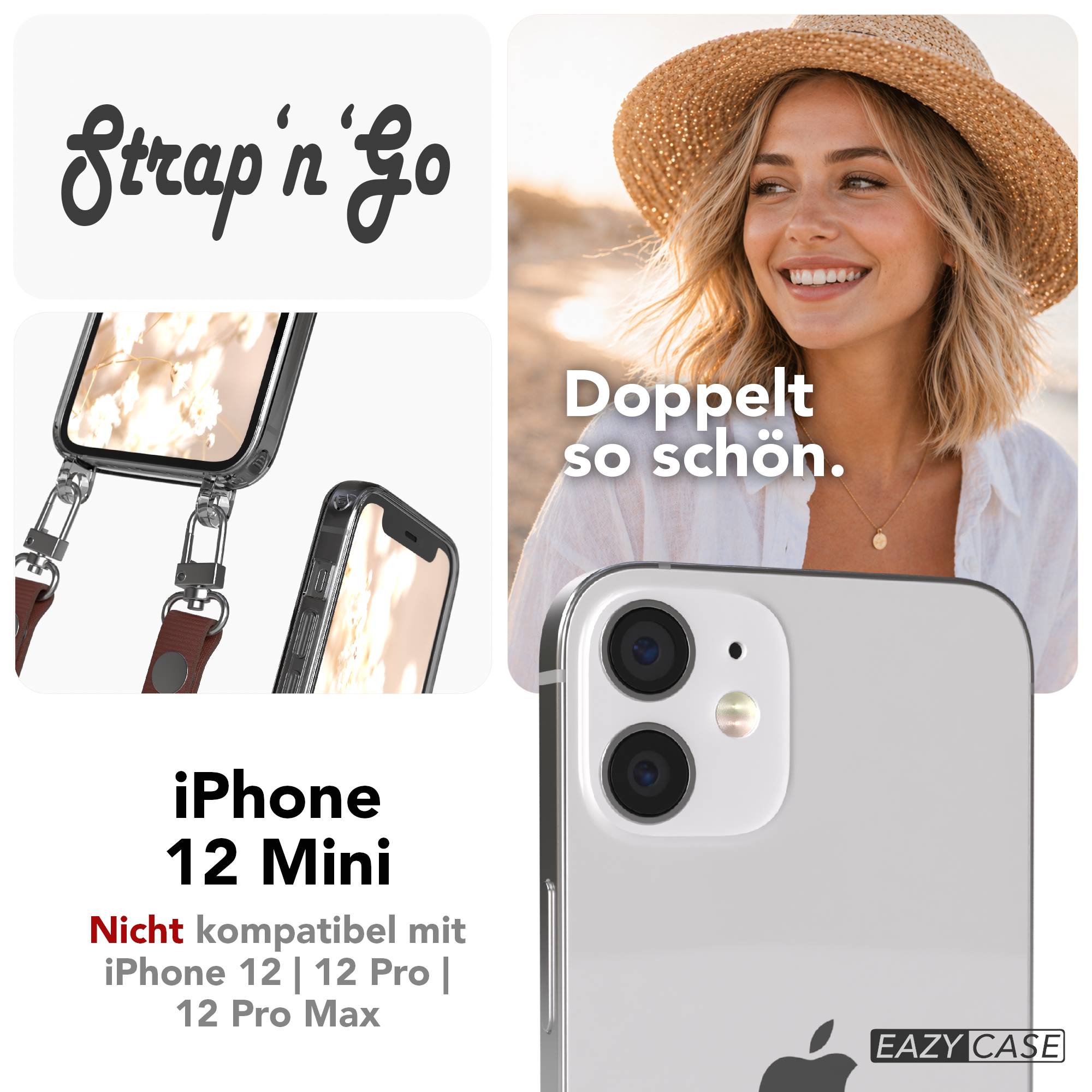 iPhone 12 Mini Schutzhülle mit magnetisch verstellbarer Crossbody Handykette zum Umhängen