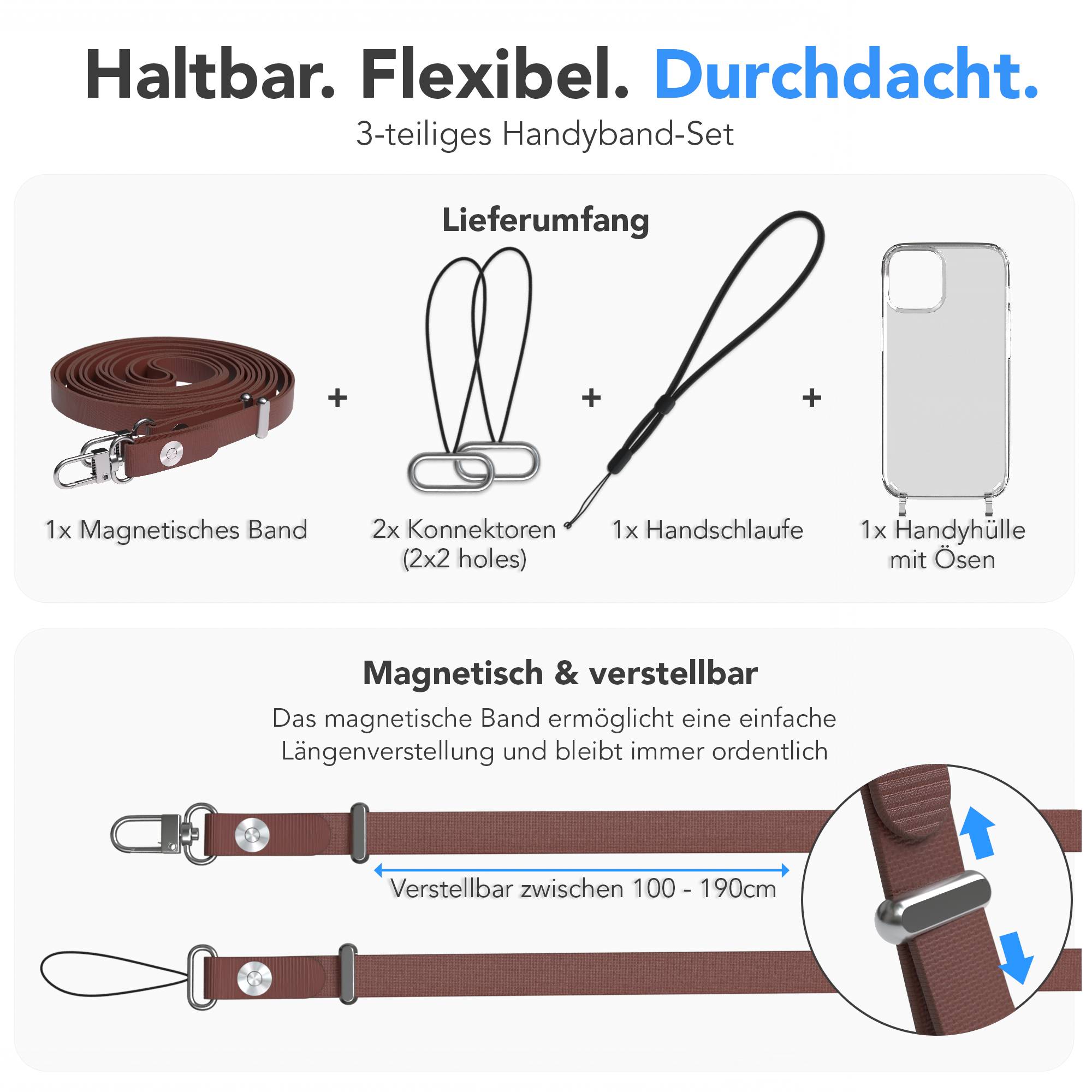 iPhone 12 Mini Schutzhülle mit magnetisch verstellbarer Crossbody Handykette zum Umhängen