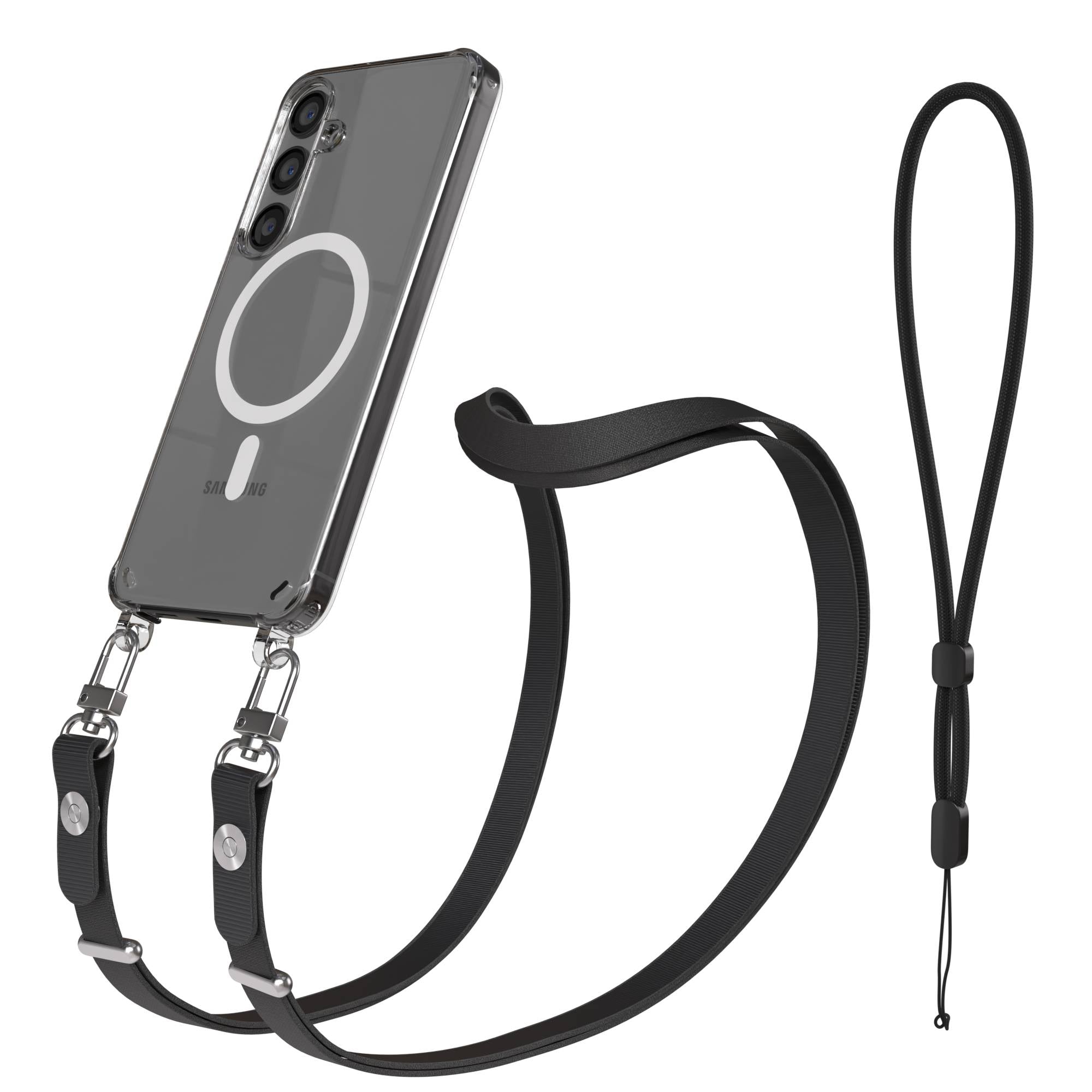 Samsung Galaxy S24 MagSafe Schutzhülle mit magnetischer Crossbody Handykette #farbe_schwarz-magsafe-funktion-mit-magsafe