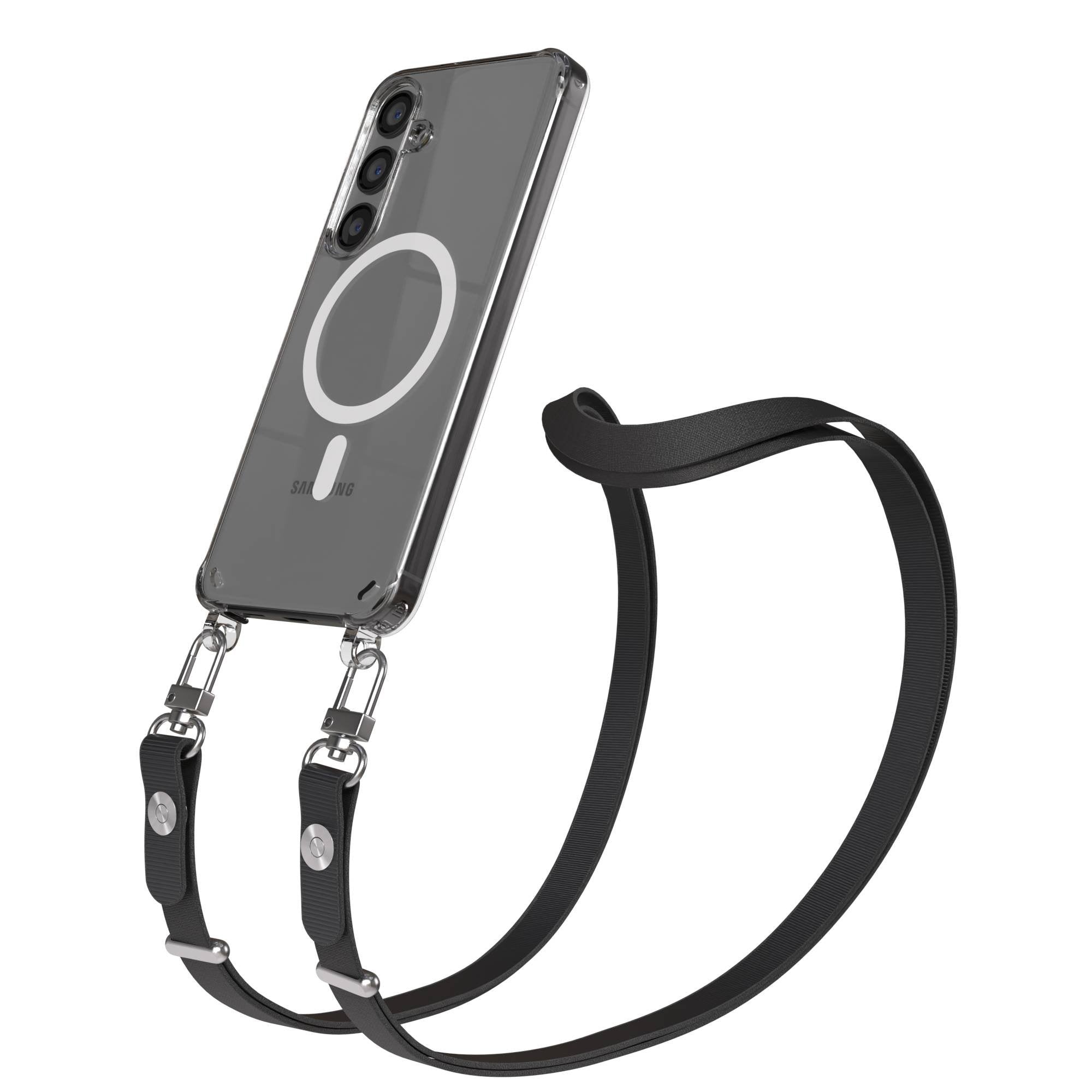 Samsung Galaxy S24 MagSafe Schutzhülle mit magnetischer Crossbody Handykette #farbe_schwarz-magsafe-funktion-mit-magsafe