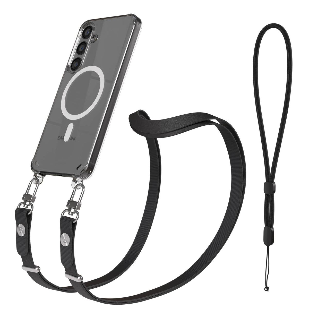 Samsung Galaxy S24 MagSafe Schutzhülle mit magnetischer Crossbody Handykette #farbe_schwarz-magsafe-funktion-mit-magsafe