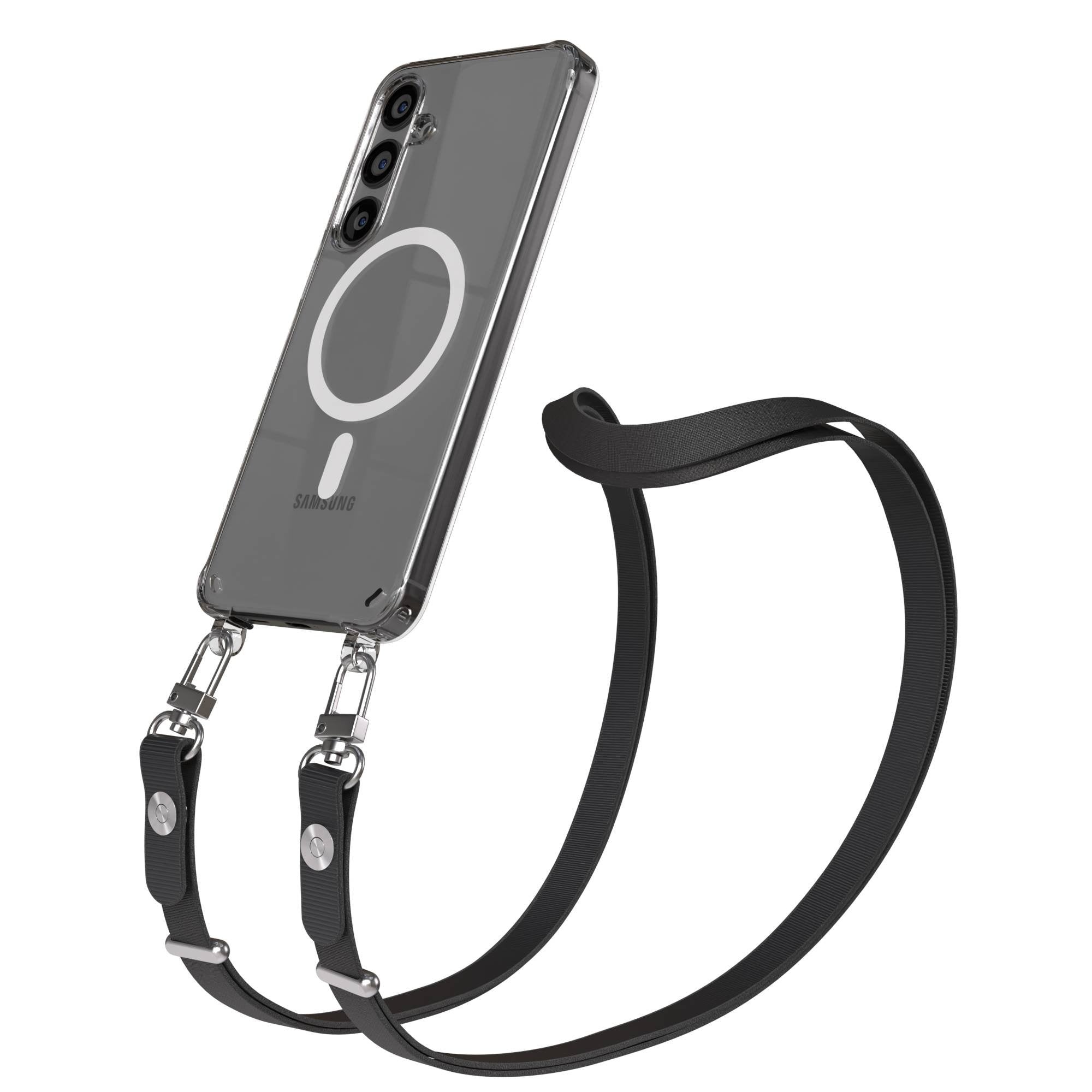 Samsung Galaxy S24 Plus MagSafe Hülle mit magnetischer Crossbody Handykette #farbe_schwarz-magsafe-funktion-mit-magsafe