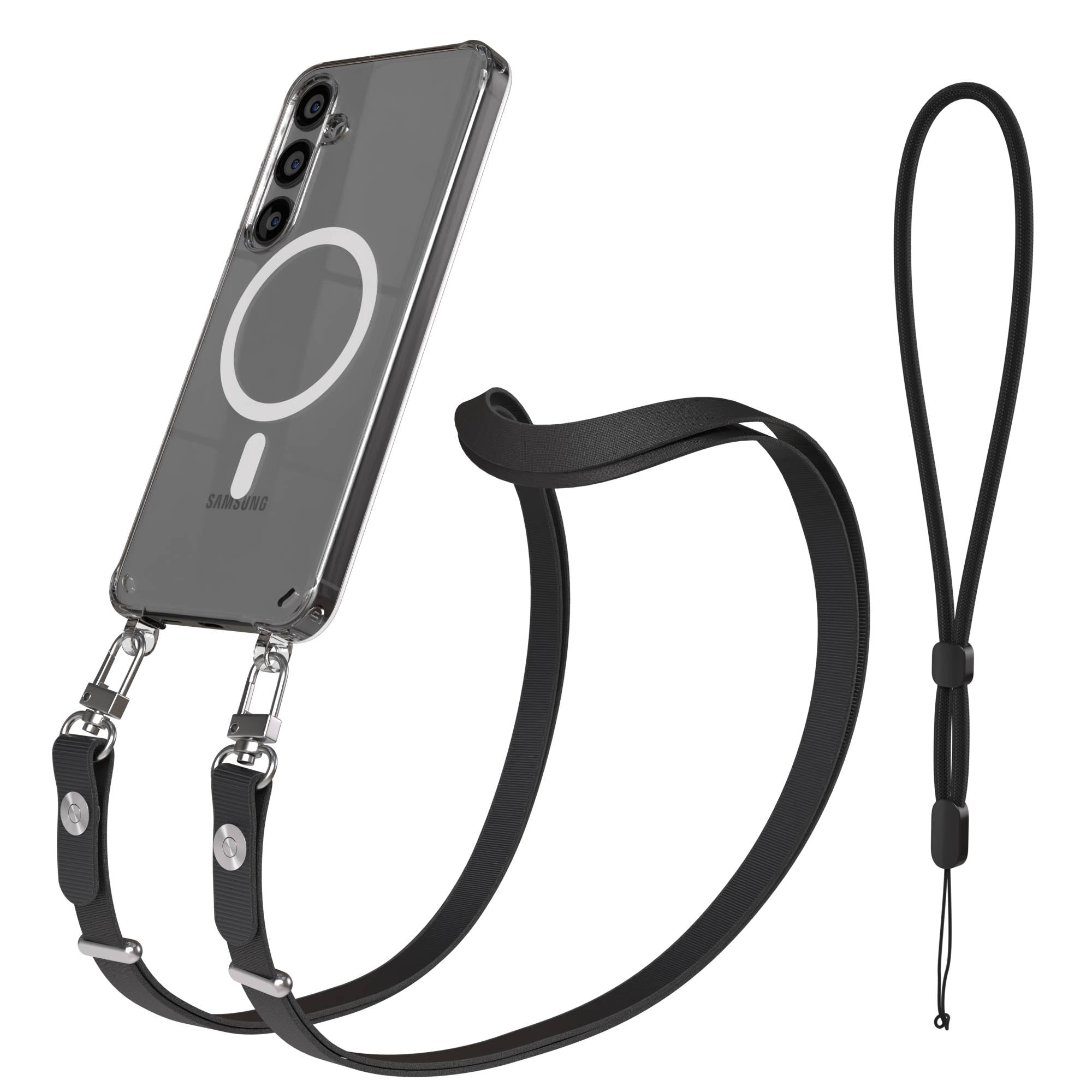 Samsung Galaxy S24 Plus MagSafe Hülle mit magnetischer Crossbody Handykette #farbe_schwarz-magsafe-funktion-mit-magsafe