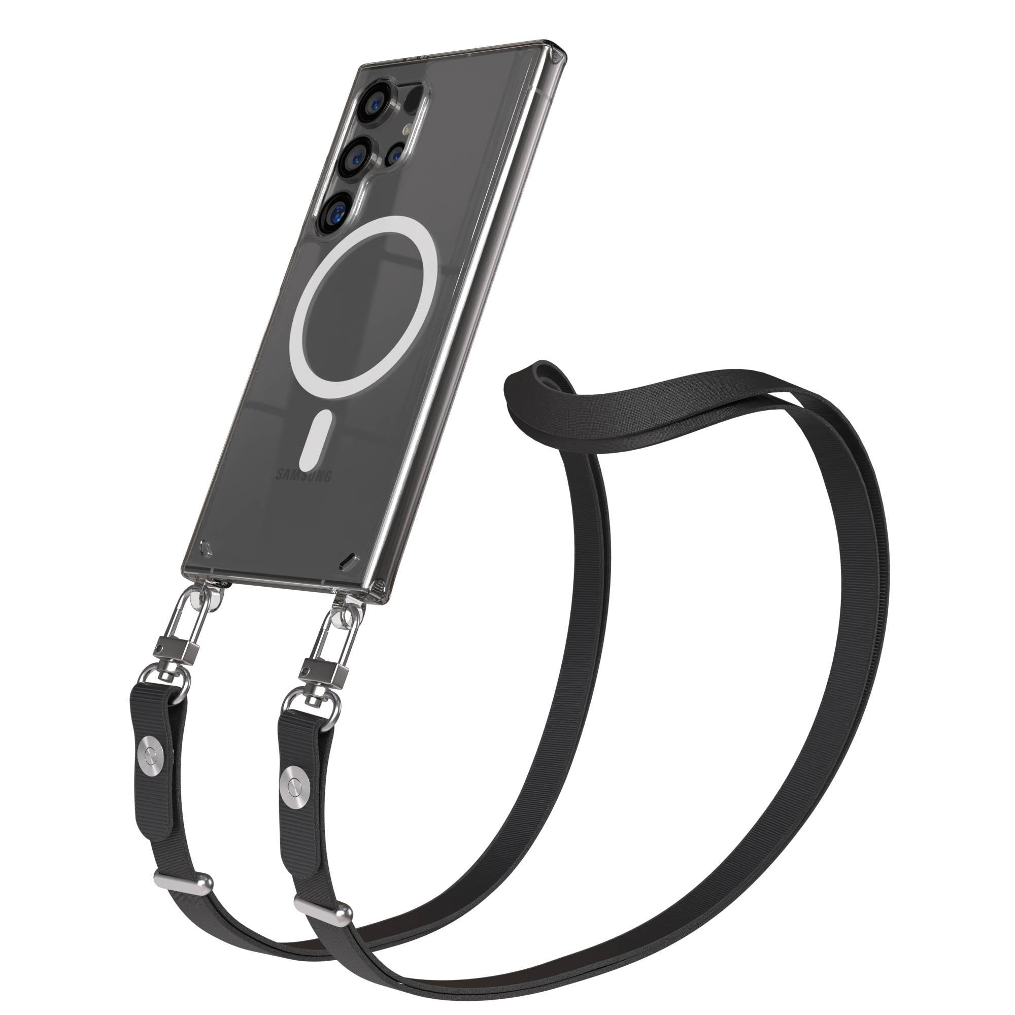 Samsung Galaxy S24 Ultra MagSafe Hülle mit magnetischer Crossbody Handykette #farbe_schwarz-magsafe-funktion-mit-magsafe