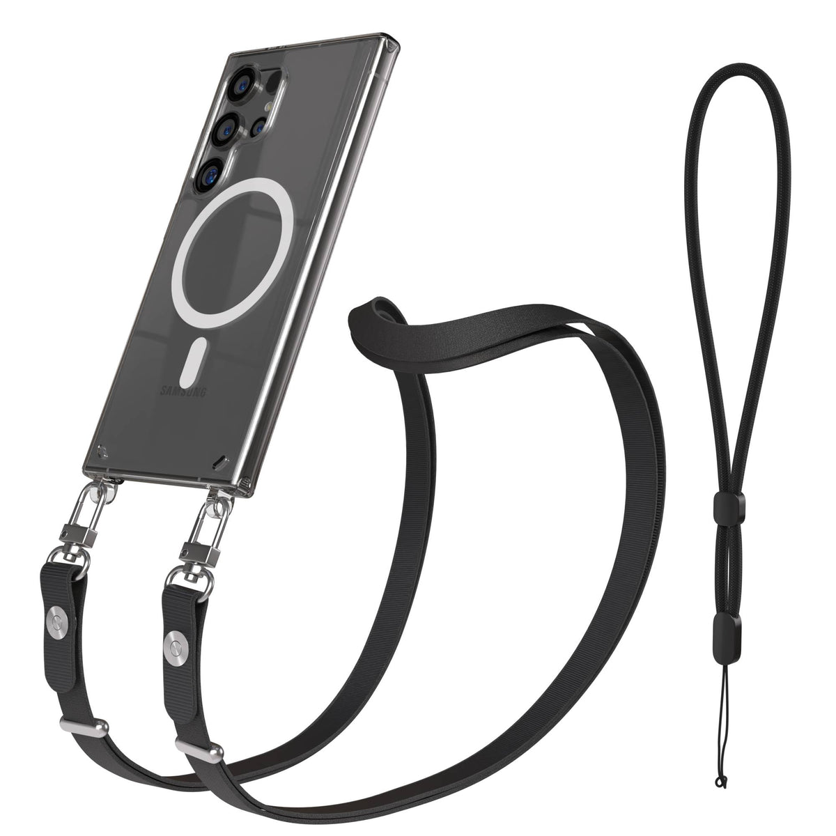 Samsung Galaxy S24 Ultra MagSafe Hülle mit magnetischer Crossbody Handykette #farbe_schwarz-magsafe-funktion-mit-magsafe