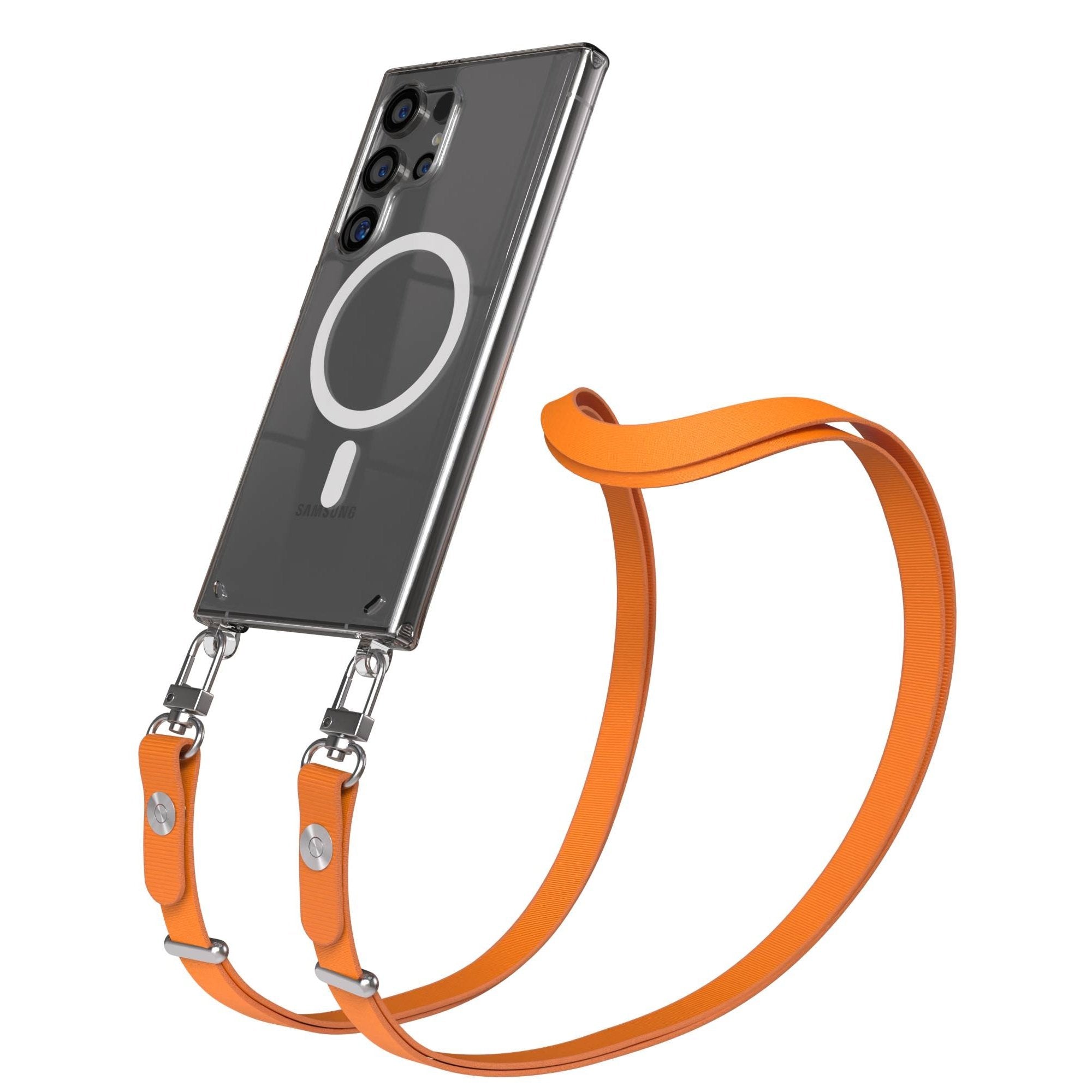 Samsung Galaxy S24 Ultra MagSafe Hülle mit magnetischer Crossbody Handykette #farbe_orange-magsafe-funktion-mit-magsafe