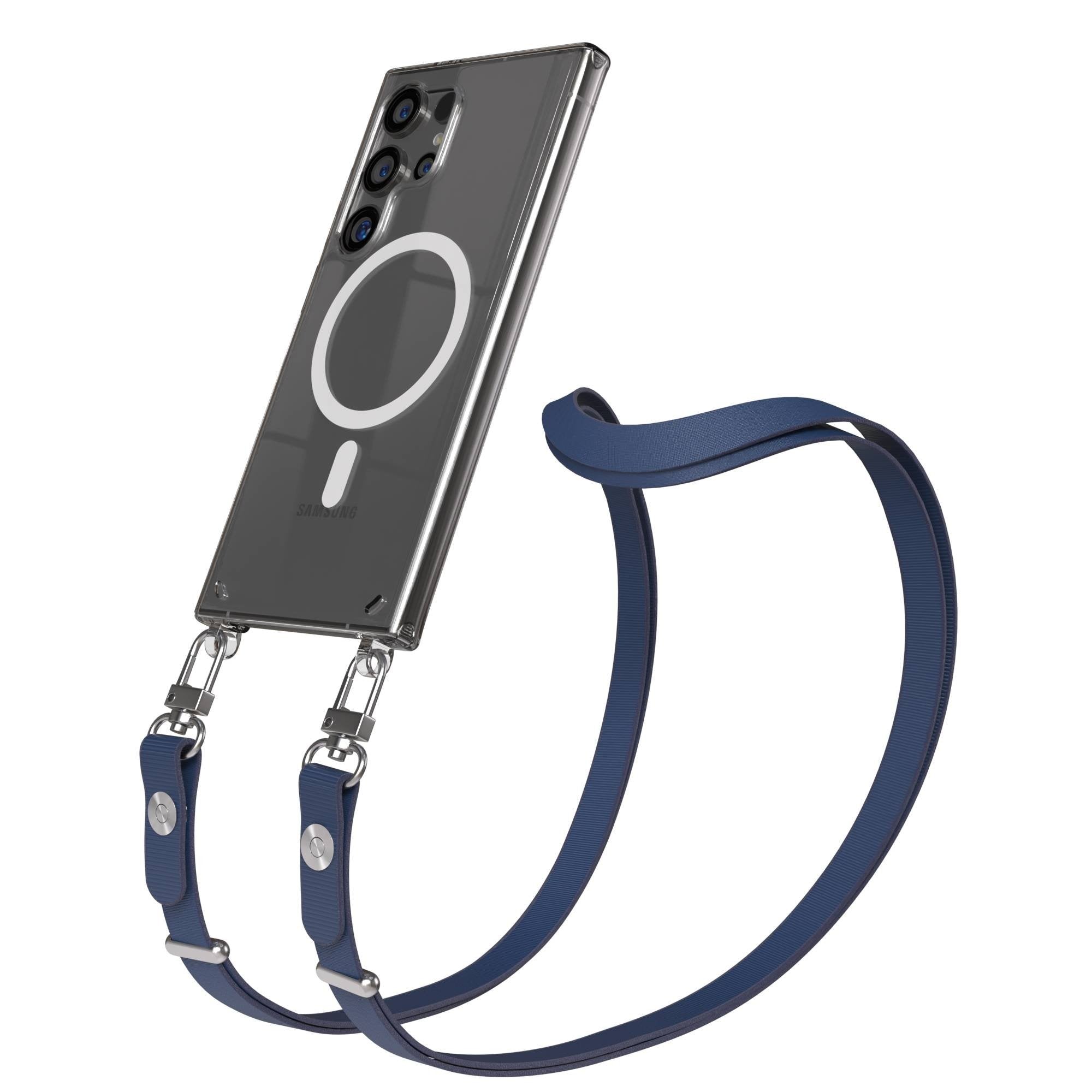 Samsung Galaxy S24 Ultra MagSafe Hülle mit magnetischer Crossbody Handykette #farbe_blau-magsafe-funktion-mit-magsafe