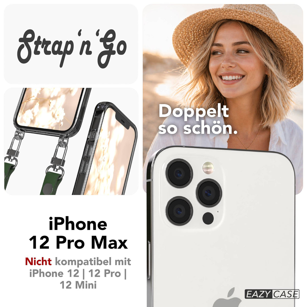 iPhone 12 Pro Max Schutzhülle mit magnetisch verstellbarem Crossbody-Umhängeband