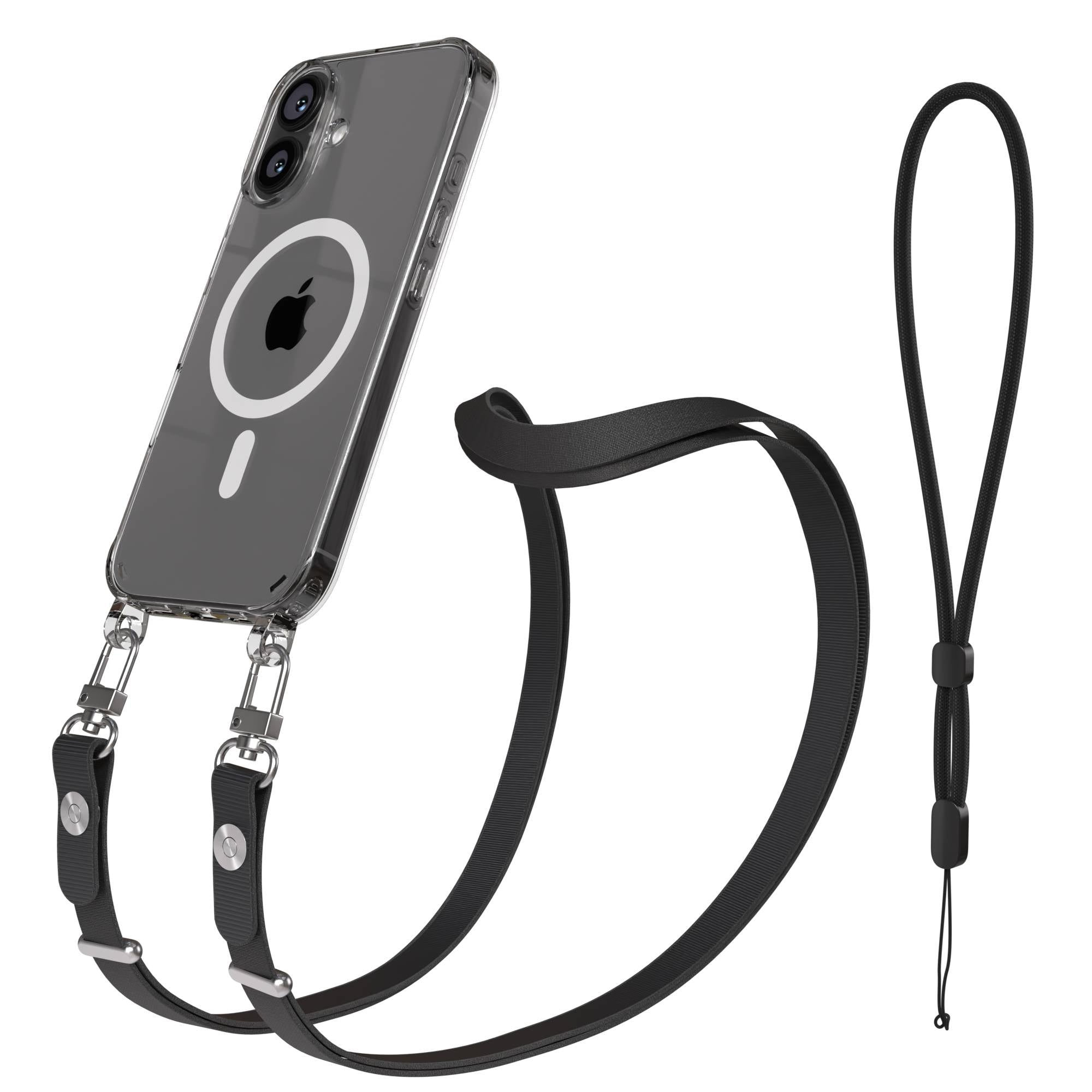 Apple iPhone 16 MagSafe Hülle mit magnetischer Crossbody Handykette Set #farbe_schwarz-magsafe-funktion-mit-magsafe