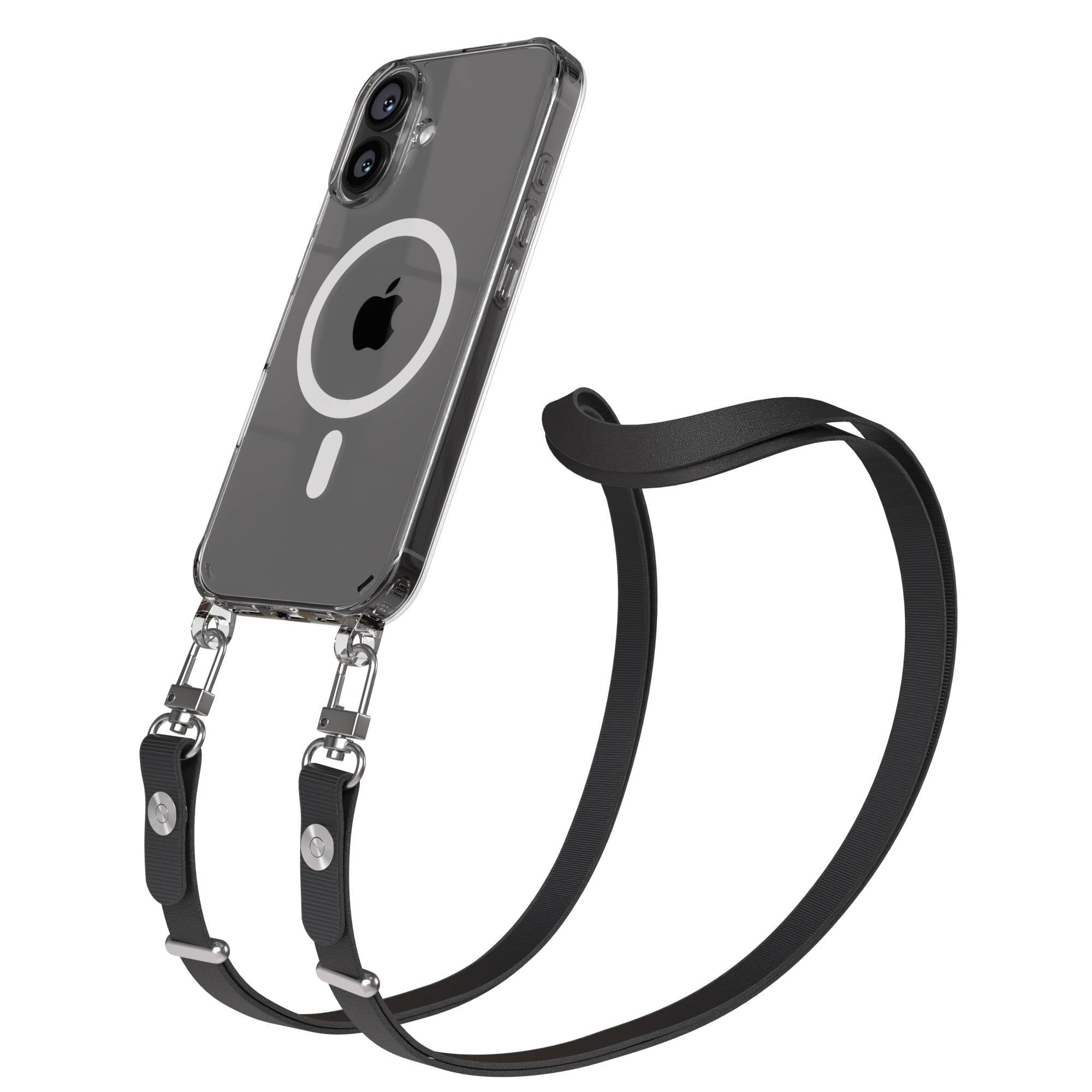 Apple iPhone 16 MagSafe Hülle mit magnetischer Crossbody Handykette Set #farbe_schwarz-magsafe-funktion-mit-magsafe