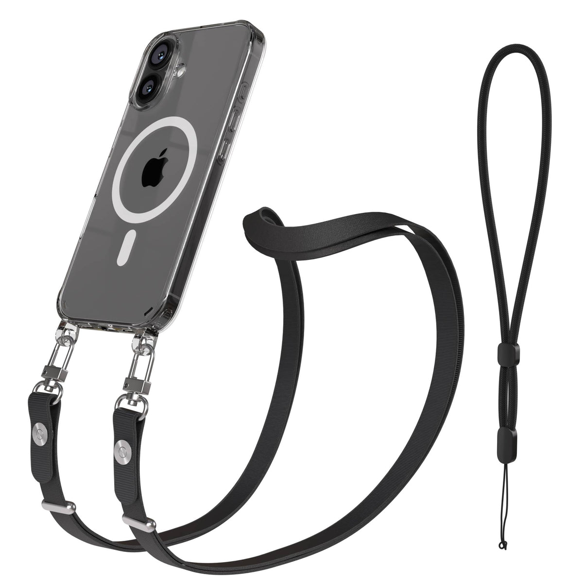 Apple iPhone 16 MagSafe Hülle mit magnetischer Crossbody Handykette Set #farbe_schwarz-magsafe-funktion-mit-magsafe