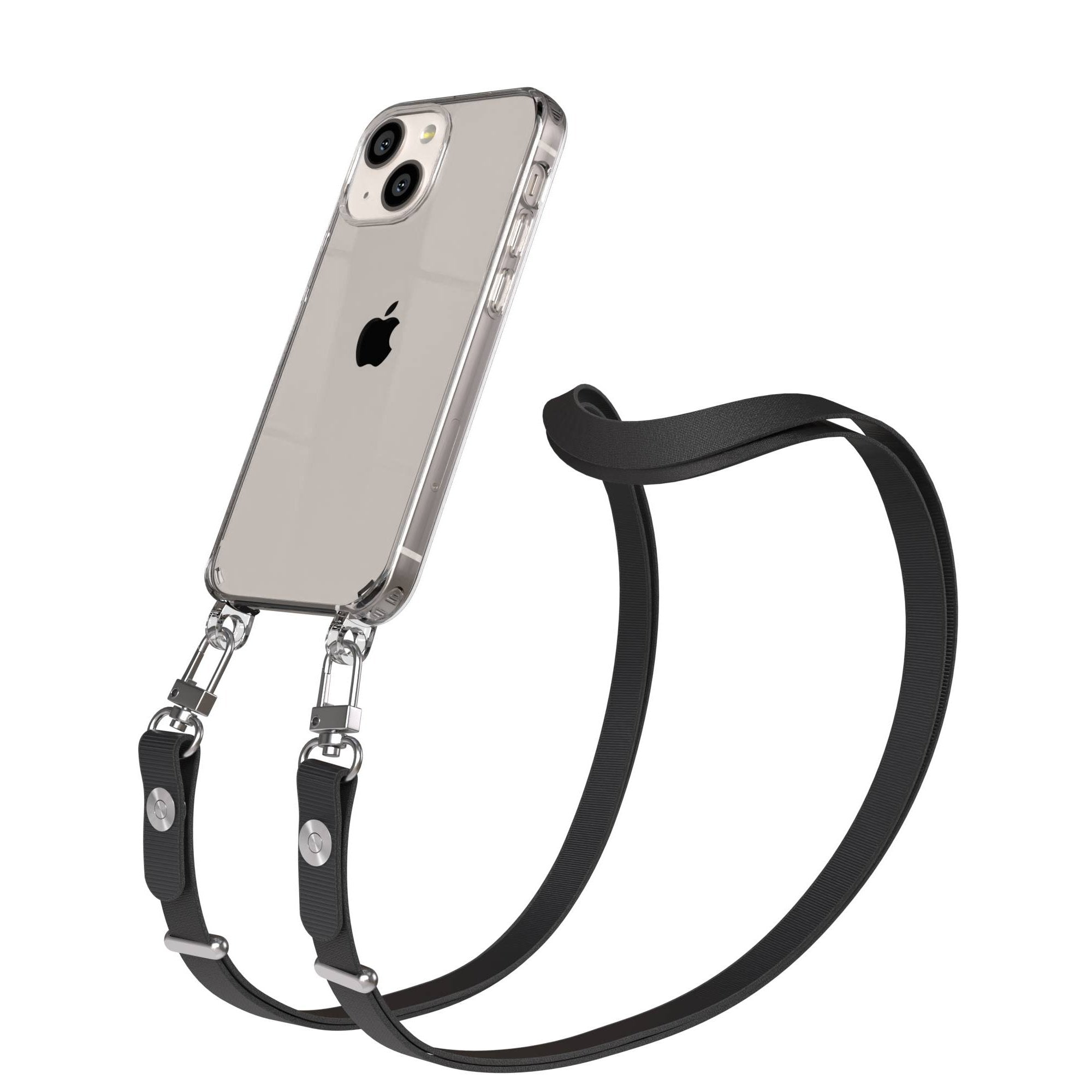 iPhone 13 Mini Schutzhülle mit magnetisch verstellbarem Crossbody Umhängeband #farbe_schwarz